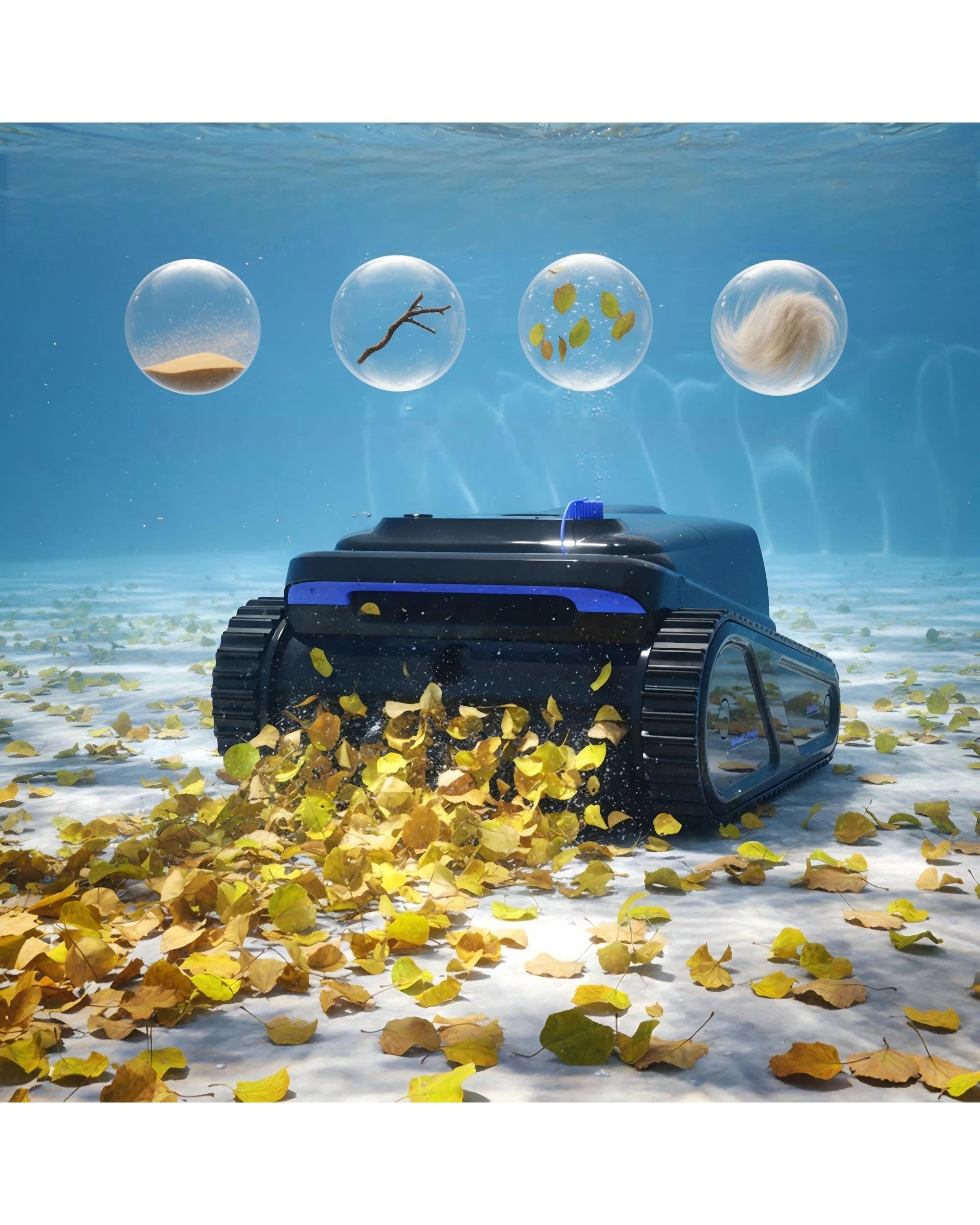 6 Advwin Robotic Pool Vacuum with Wall & Waterline Climbing - Black, 6 of 8