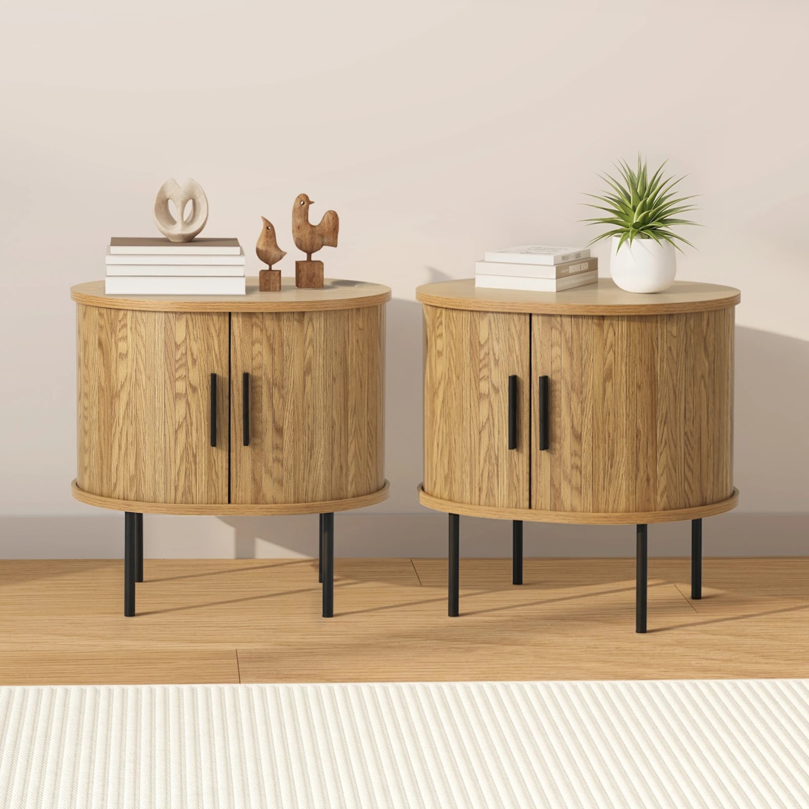 3 Oikiture Set of 2 Bedside Tables Side End Tables 2-tier Storage Cabinet - Natural, 3 of 9