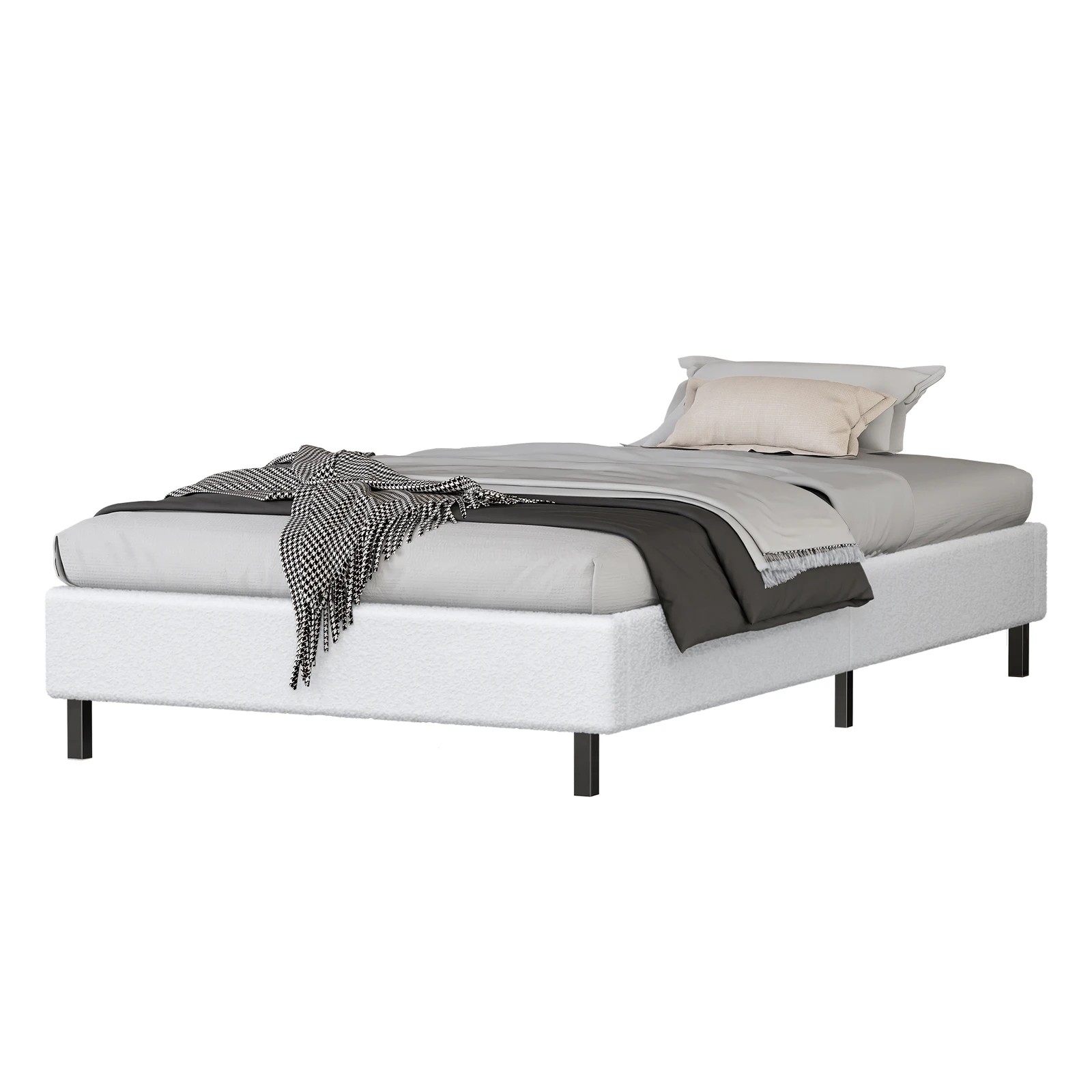 1 Alfordson Bed Frame Single Size Mattress Base Foundation Boucle Basel - White, 1 of 10