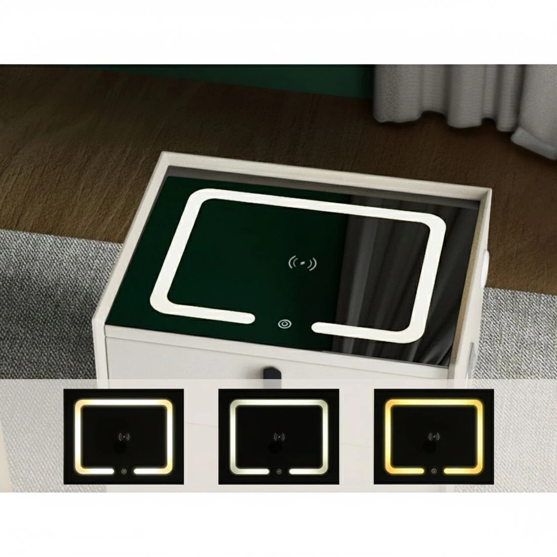 4 Artiss Smart Bedside Table with Wireless Charging - White, 4 of 7