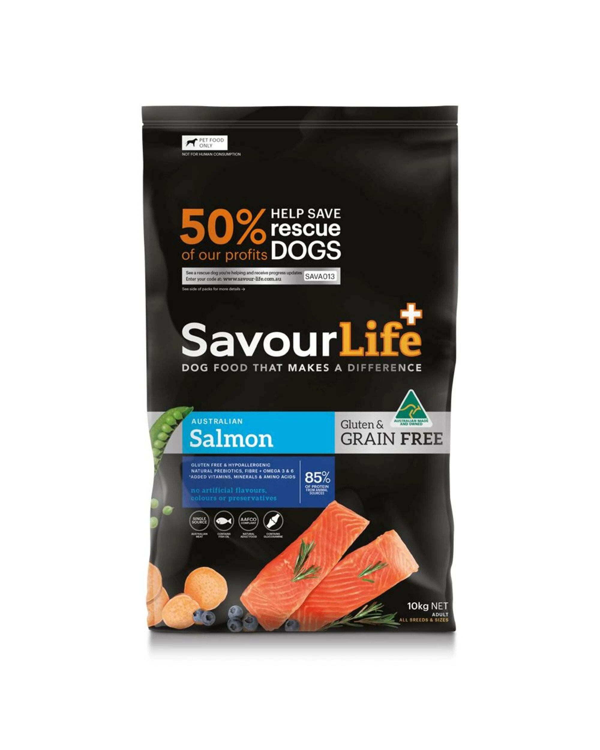 1 Savourlife Grain Free Dry Dog Food Salmon 10kg, 1 of 2