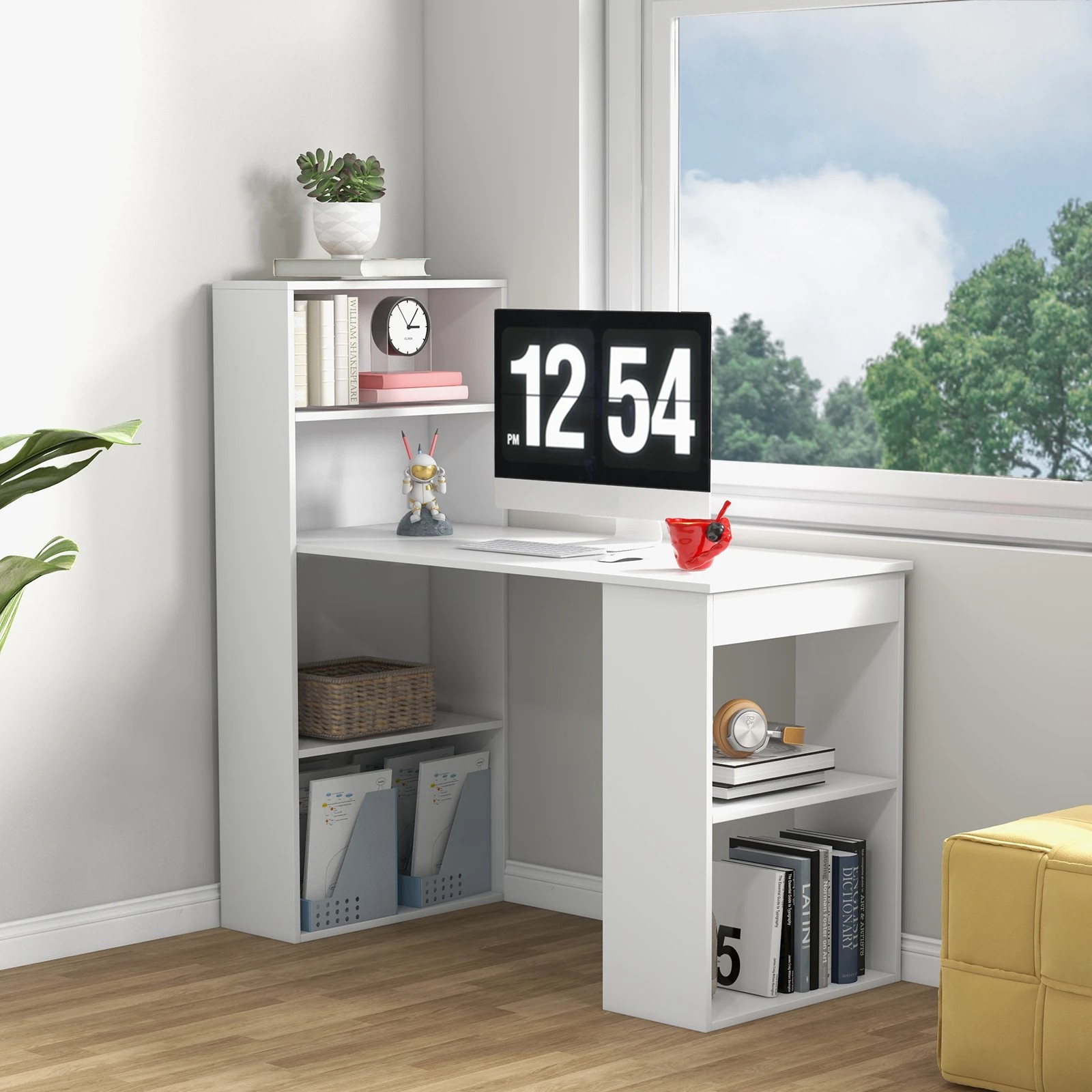 3 Costway 3-in-1 Computer Desk with Bookshelf Reversible Writing Work Table - White, 3 of 5