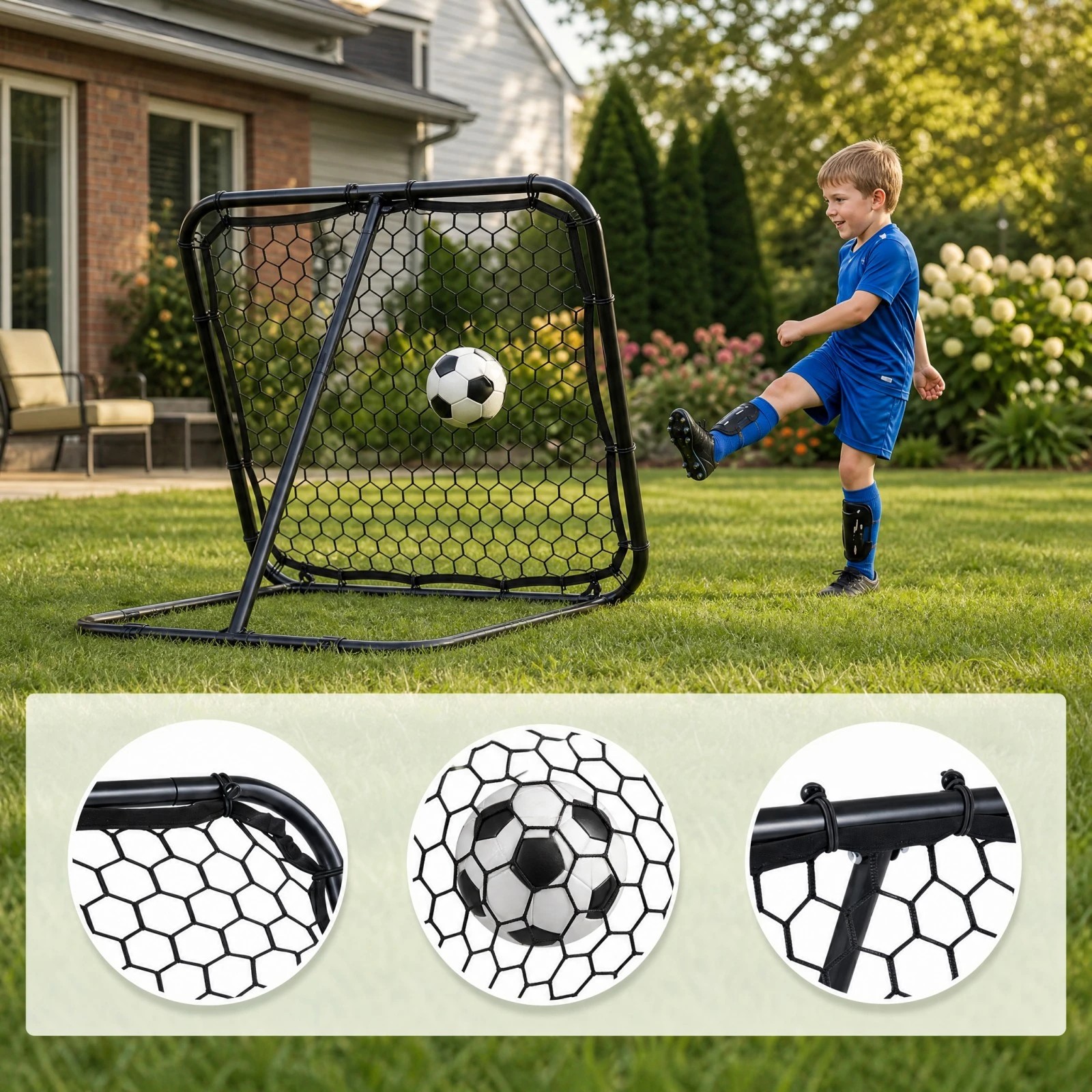 6 Costway 101x101cm Football Rebounder Kickback Rebound Net w/7 Adjustable Angle, 6 of 8