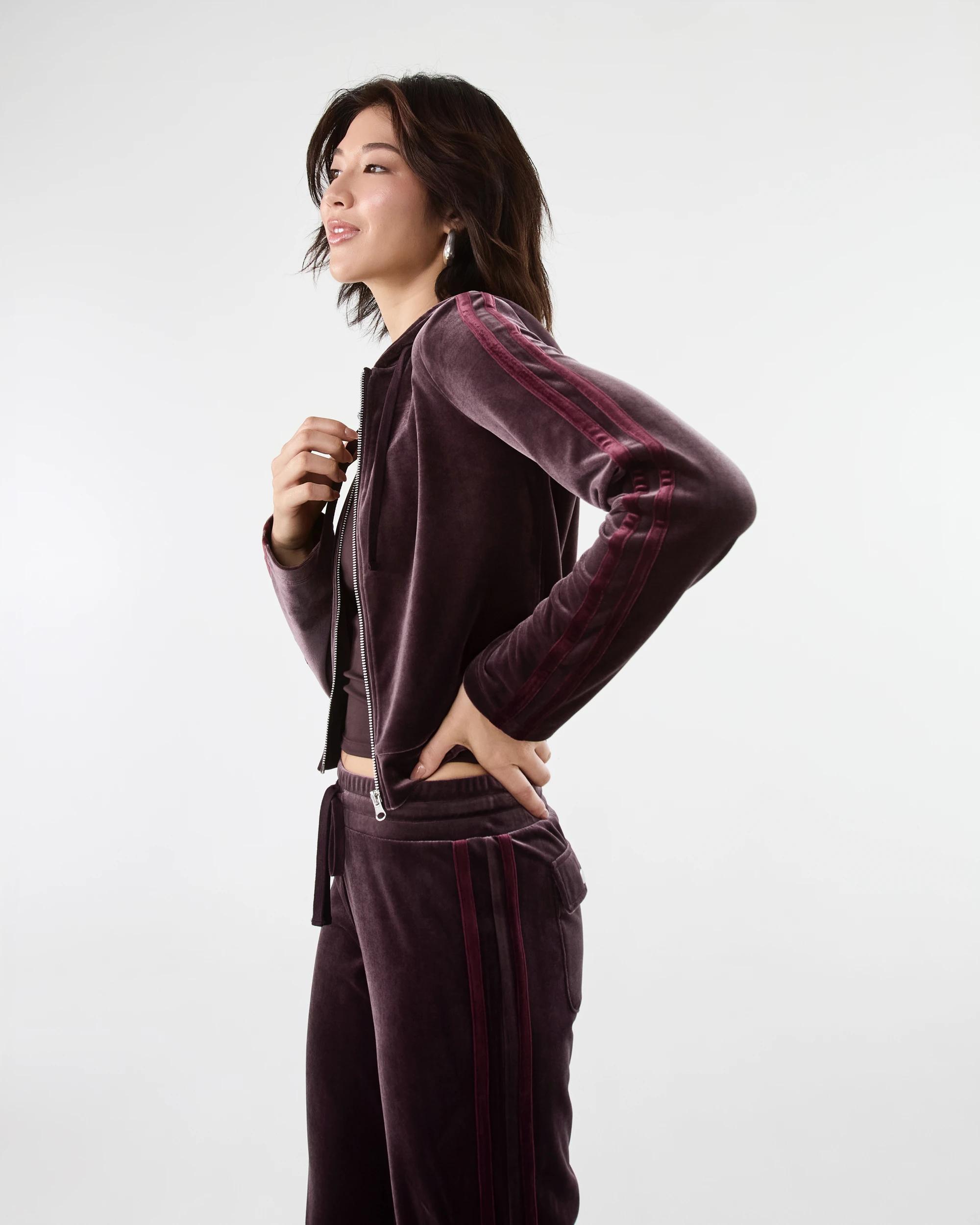 9 Velour Cropped Hoodie Choc Plum, 9 of 9