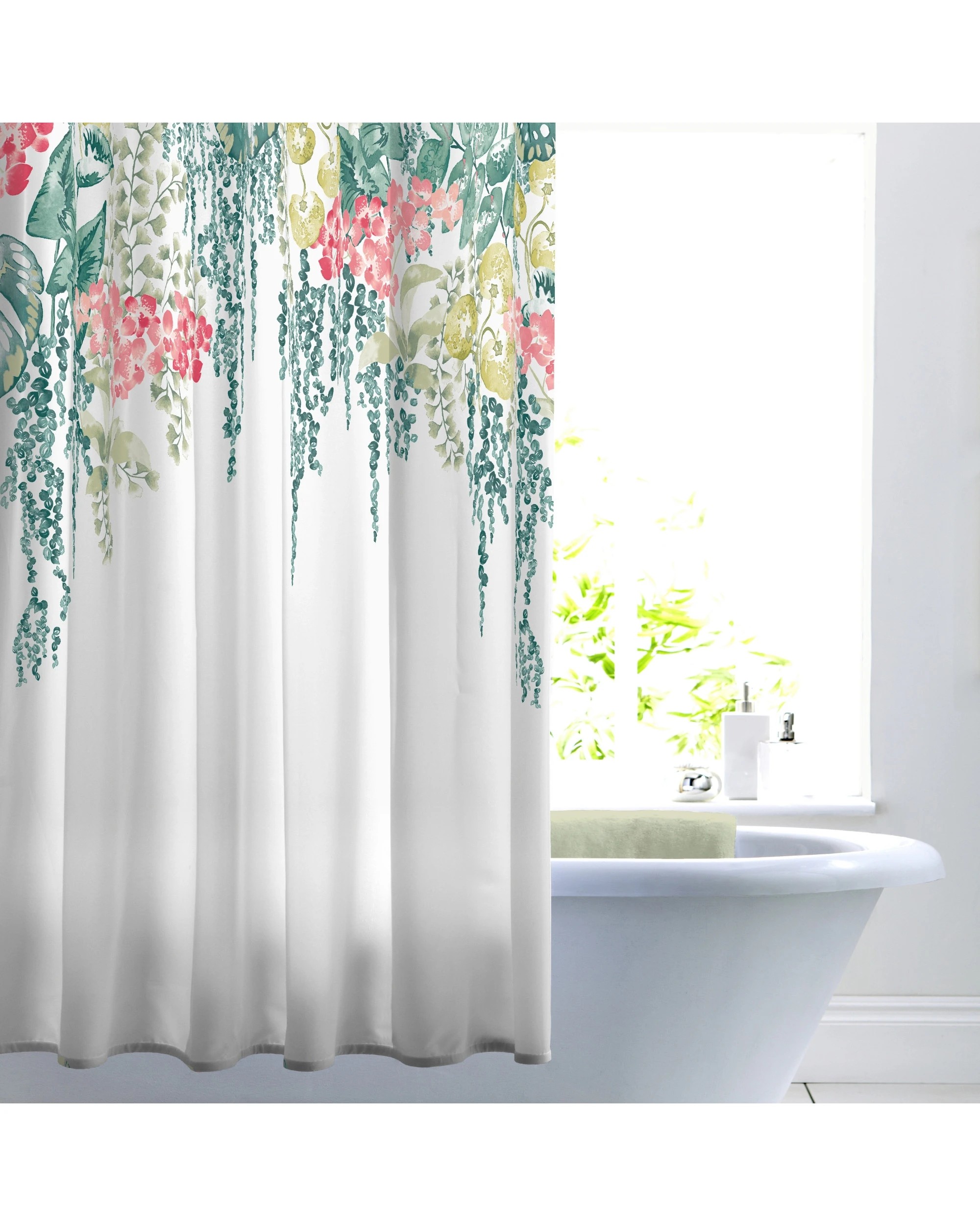 1 Sherwood Tropical Shower Curtain 180x180cm - Green, 1 of 5