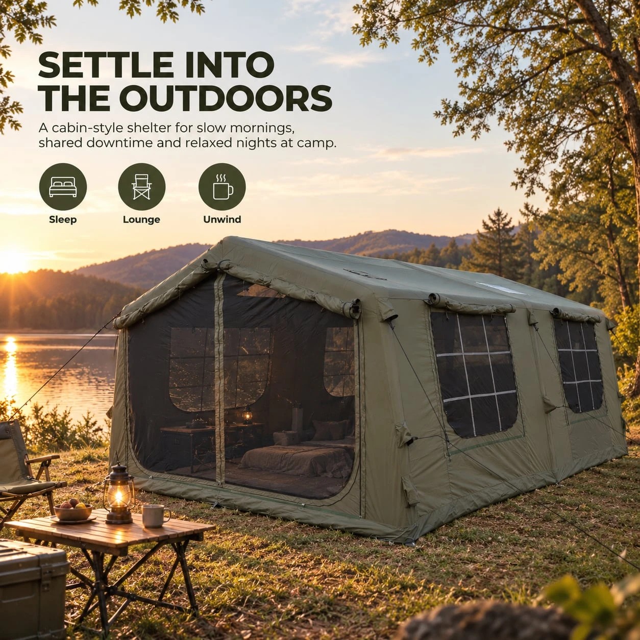 2 Weisshorn Inflatable Cabin Camping Tent Mesh Entry 520x360cm - Green - Green, 2 of 10