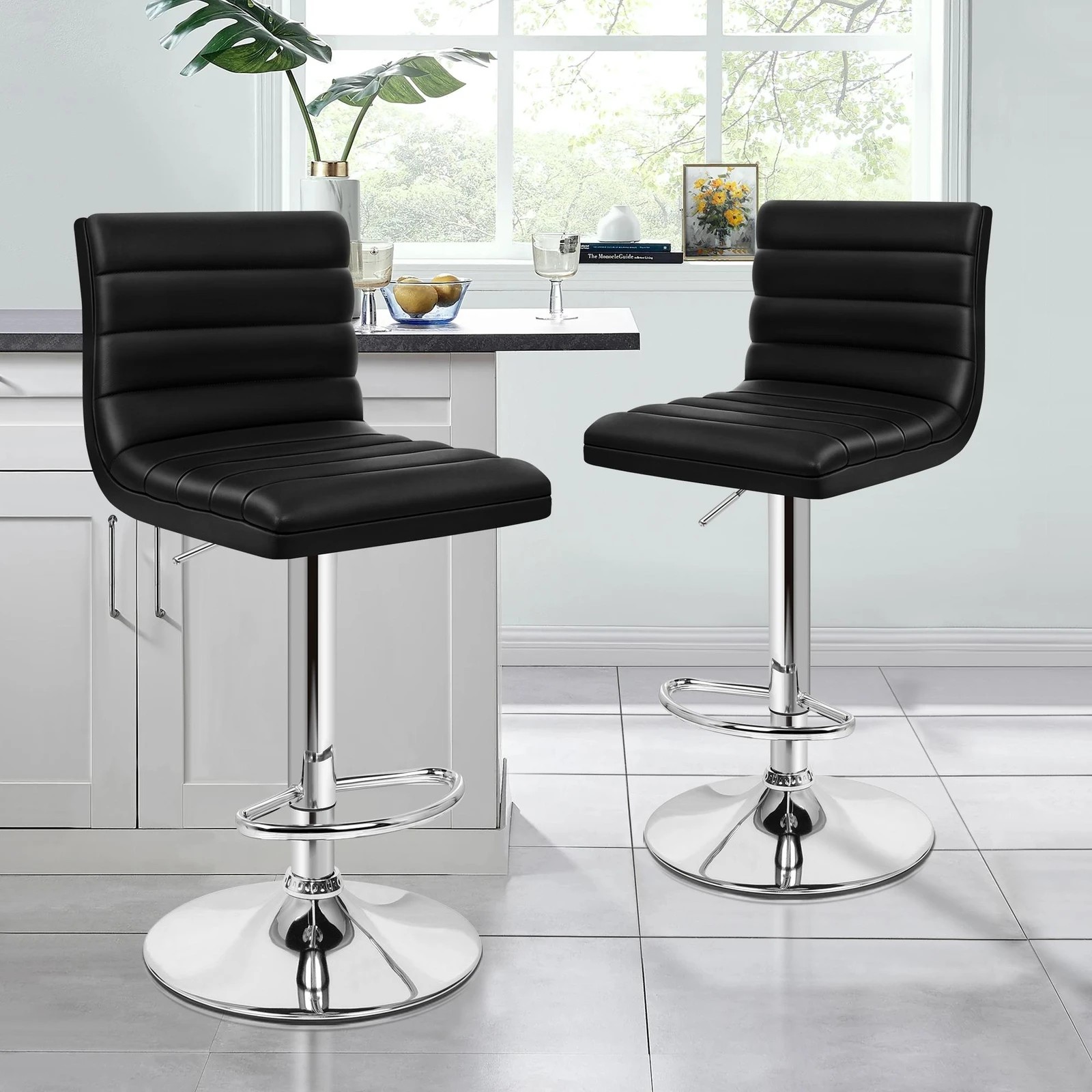 7 Alfordson 4x Bar Stools Ruel Kitchen Swivel Chair Leather Gas Lift - Black, 7 of 7