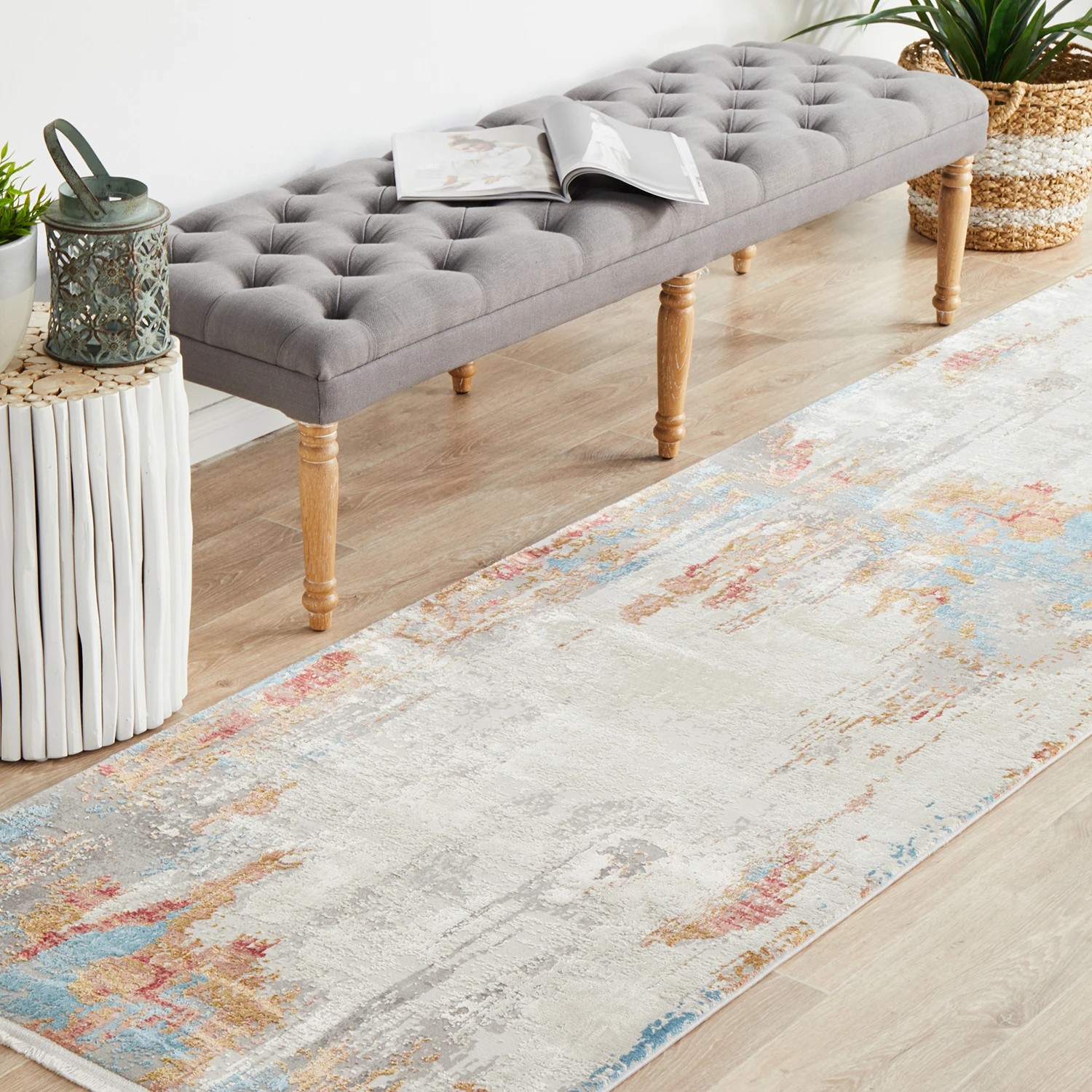 3 Common Ground Rugs Glimmers 107 400x80cm Runner - Large Bamboo Silk Power Loomed Rug - Multi, 3 of 9