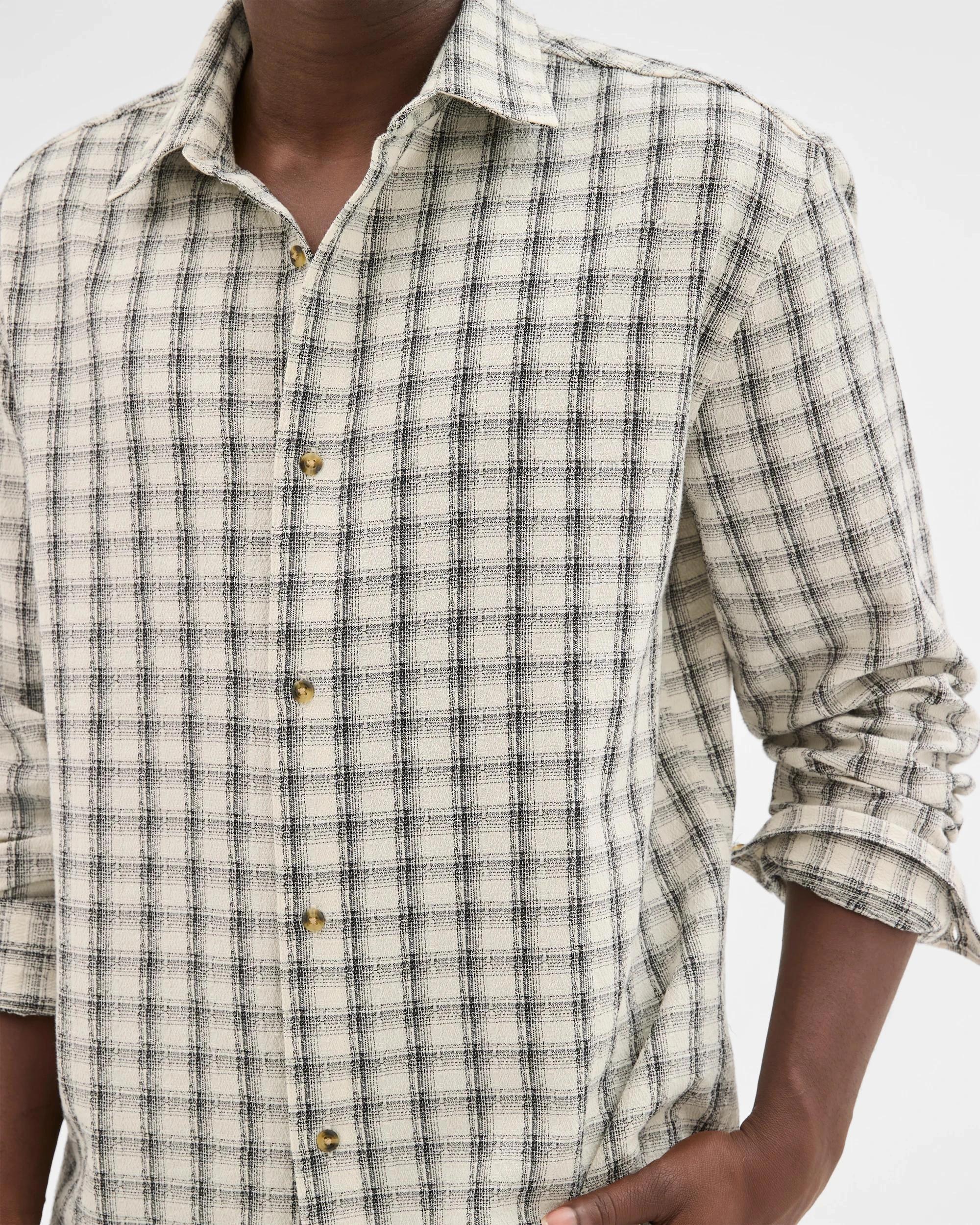 4 Commons Australian Cotton Boxy Fit Long Sleeve Textured Shirt ECRU CHECK, 4 of 6