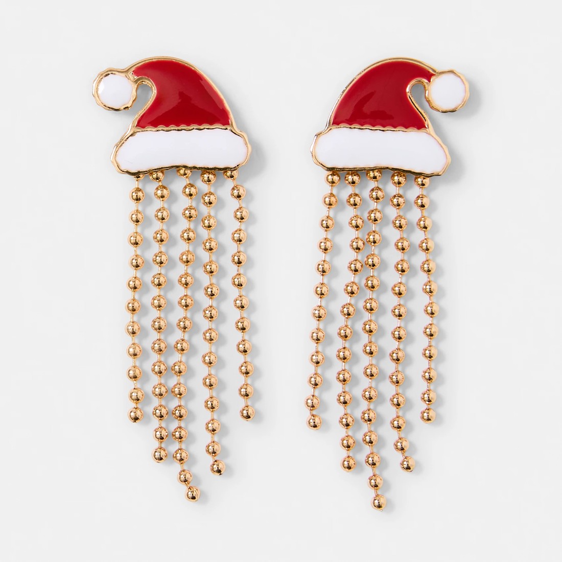 1 Christmas Santa Hat Earrings - Red, White and Gold Tone, 1 of 5