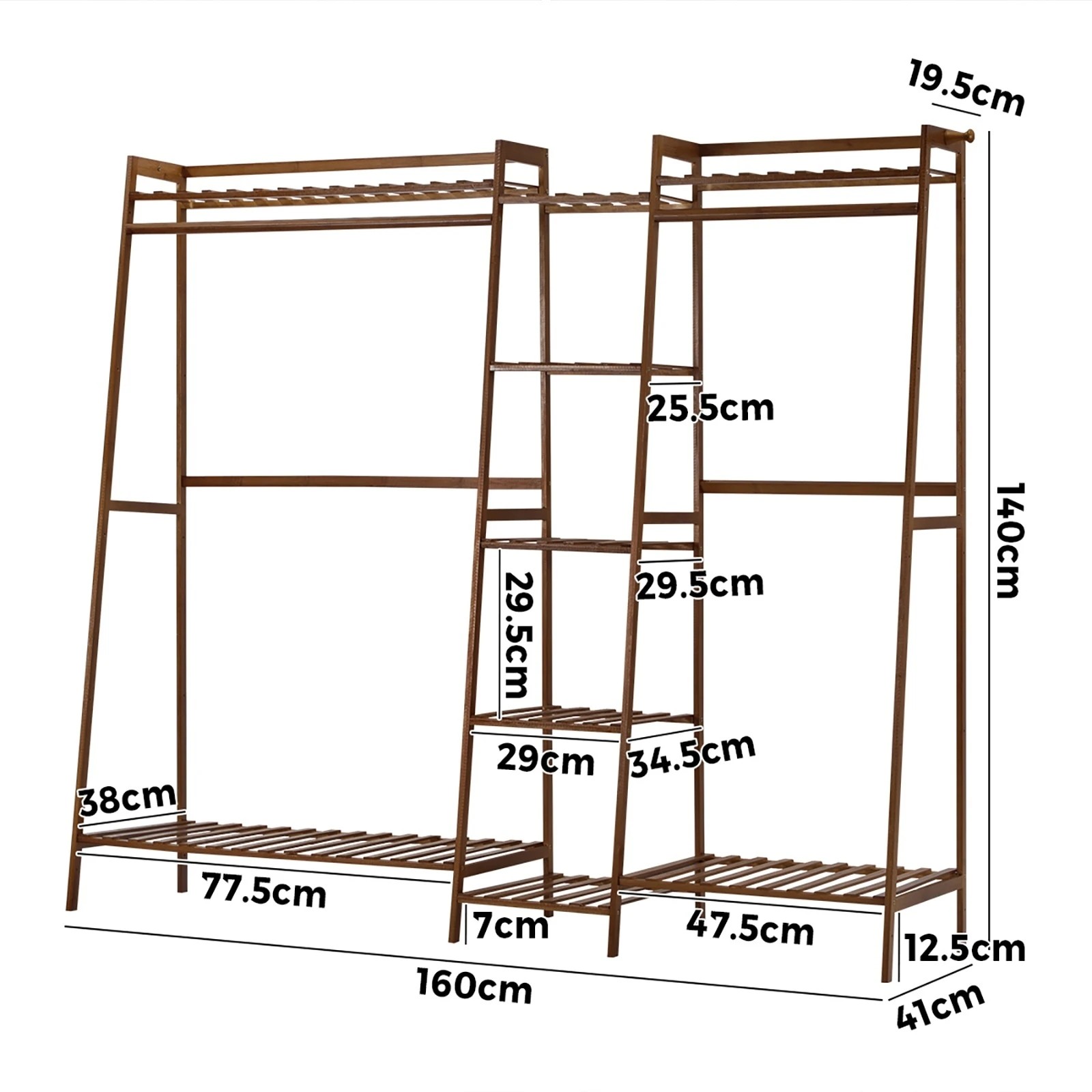 9 Oikiture Clothes Rack Open Wardrobe Garment Coat Hanging Rail Bamboo 9 Shelves
 - Natural, 9 of 10