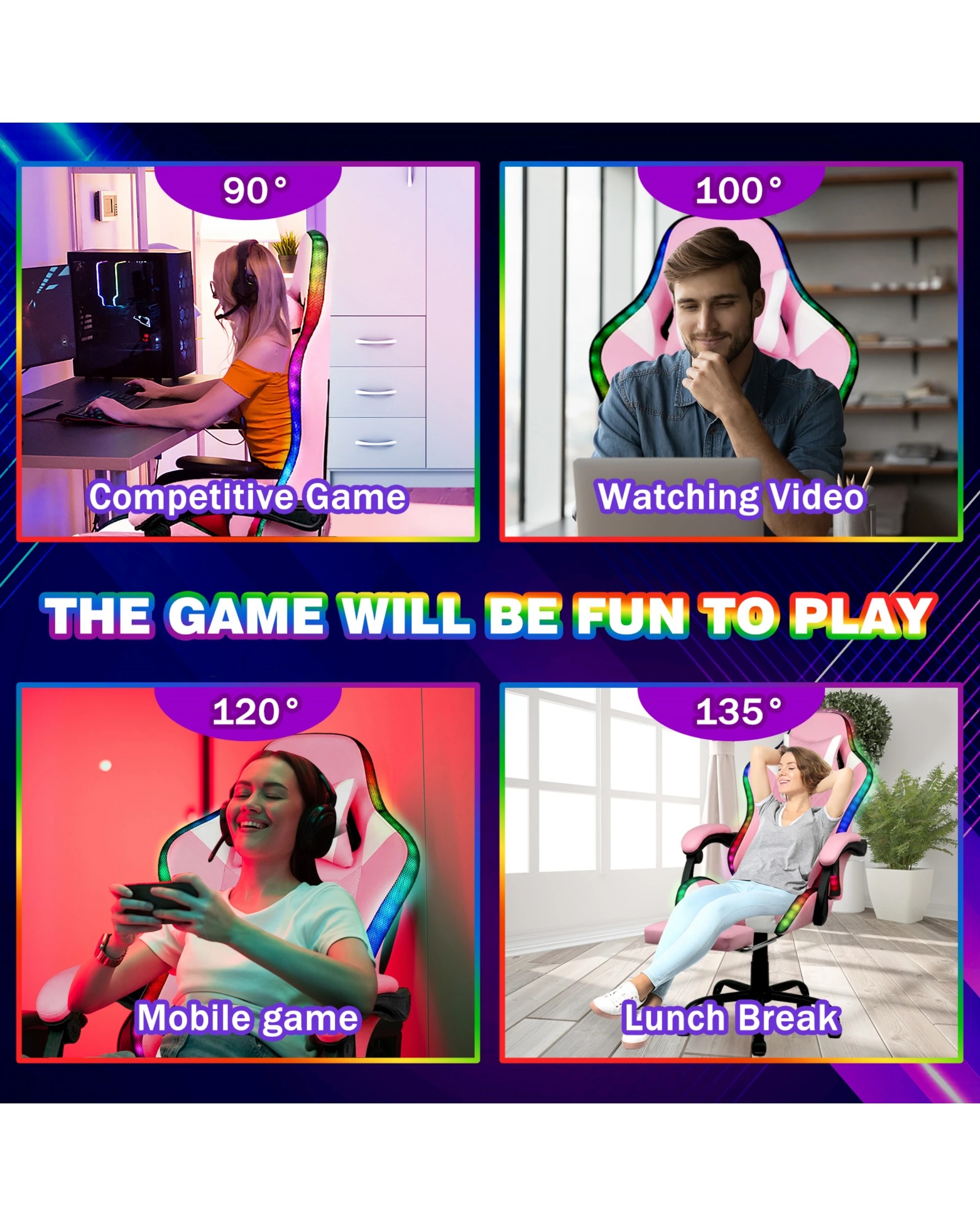 9 Advwin Gaming Chair With Massagers And LED Lights, Executive Office Chair With 135° Recline, Racing Computer Chair, 9 of 9