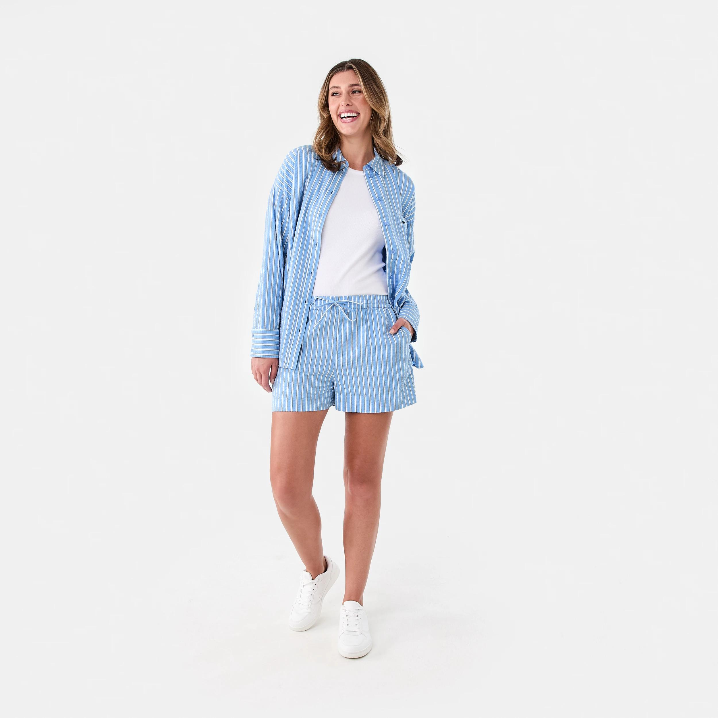 9 Long Sleeve Oversized Seersucker Shirt Strp Blu, 9 of 9