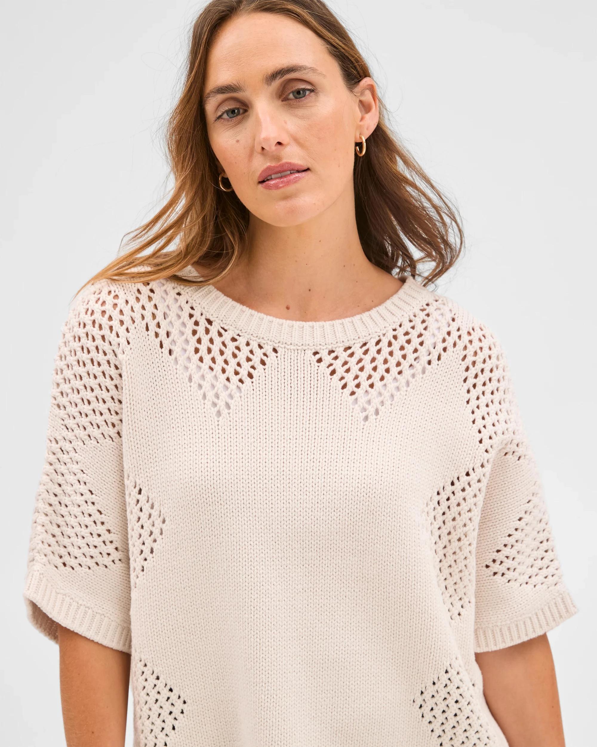 4 Target Woman Australian Cotton Blend Pointelle Slouch Knitted Top CHALK, 4 of 7