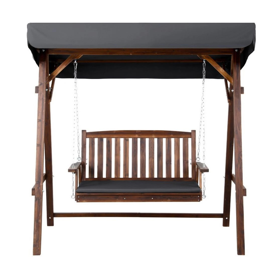4 Gardeon Outdoor Wooden Swing Chair Garden Bench Canopy Cushion 2 Seater - Charcoal, 4 of 6