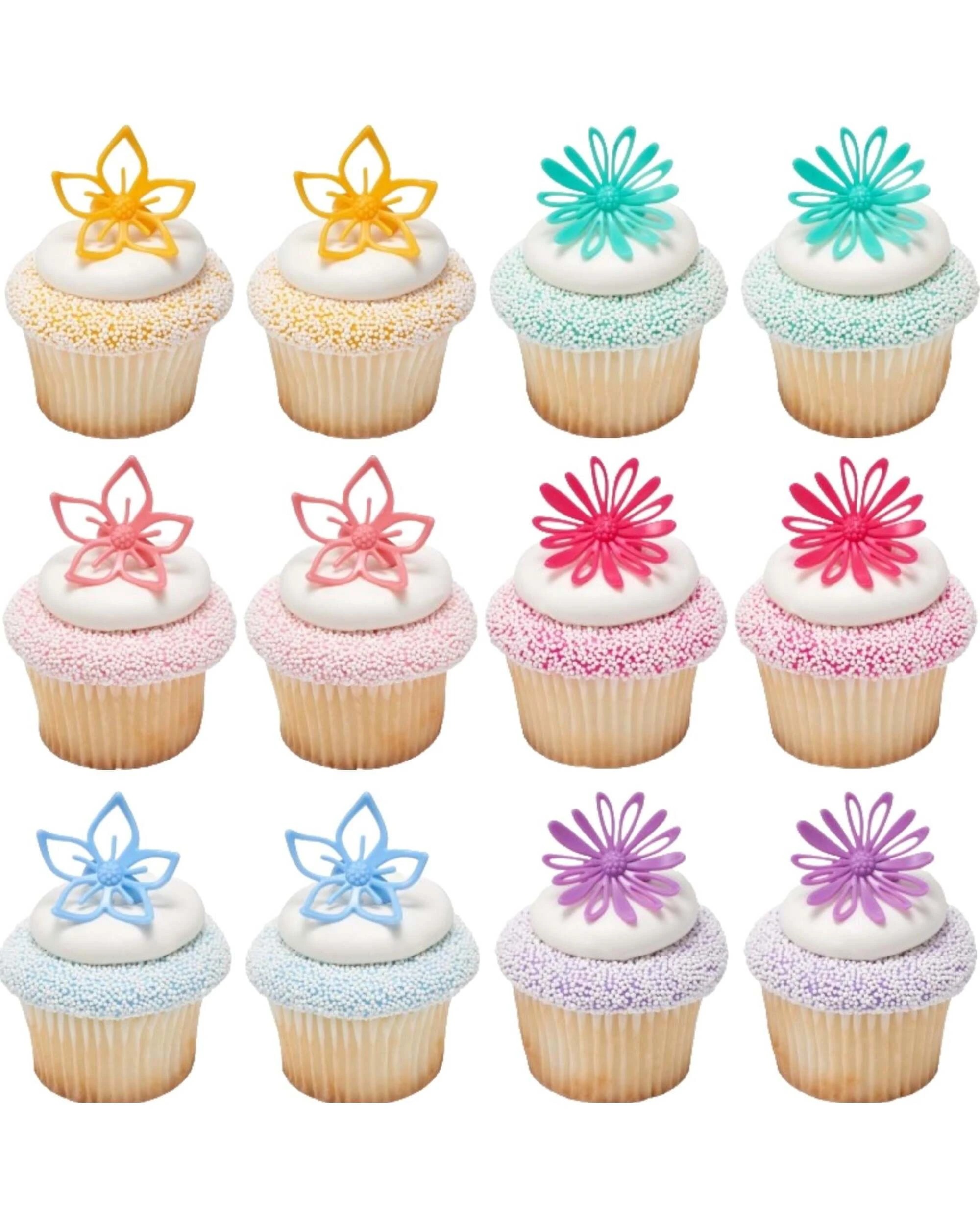1 DecoPac Flower Cupcake Rings Pack of 12 - Multi, 1 of 2