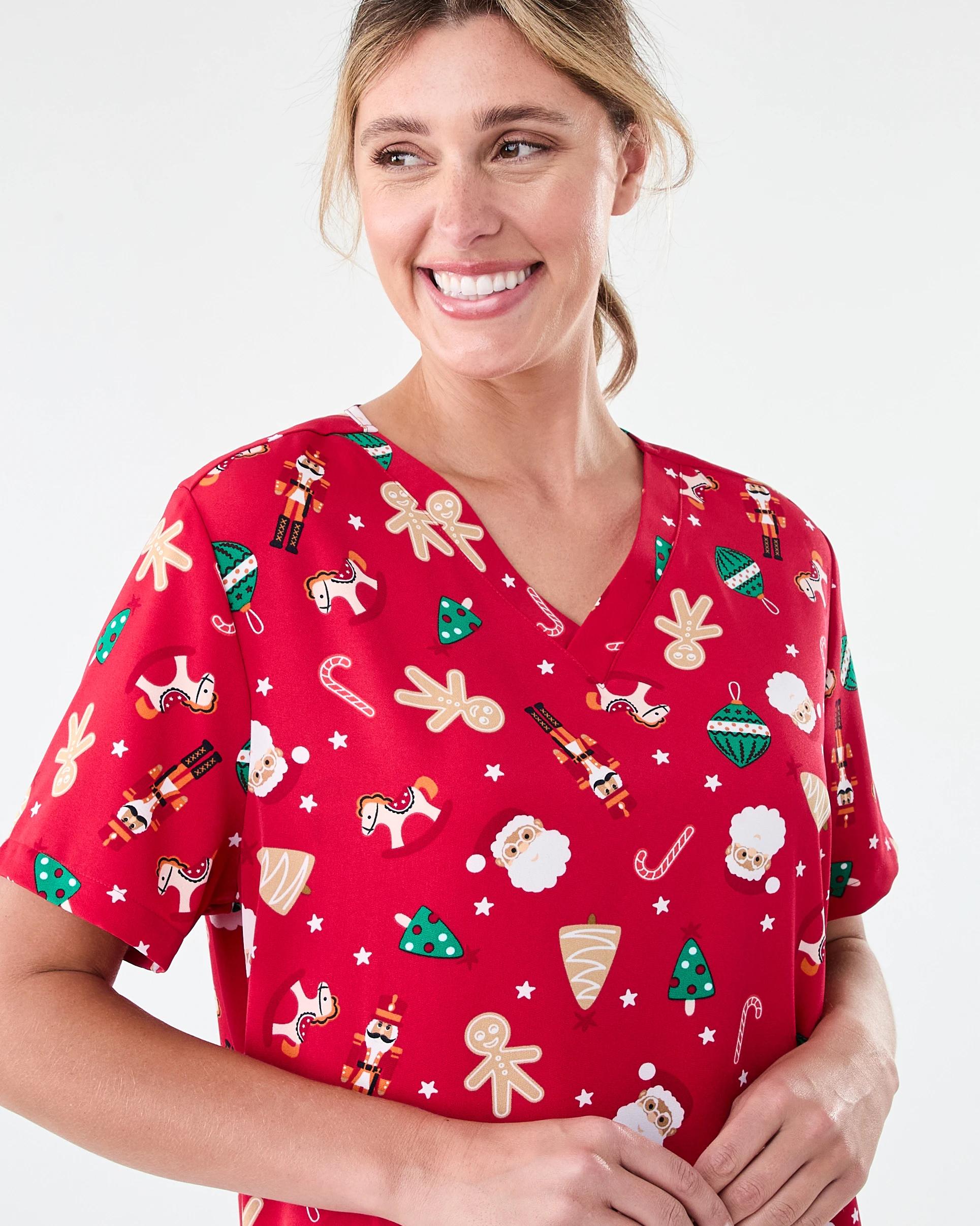 4 Workwear Short Sleeve Christmas Scrub Top SANTA DECORATION STRAWBERRY, 4 of 7