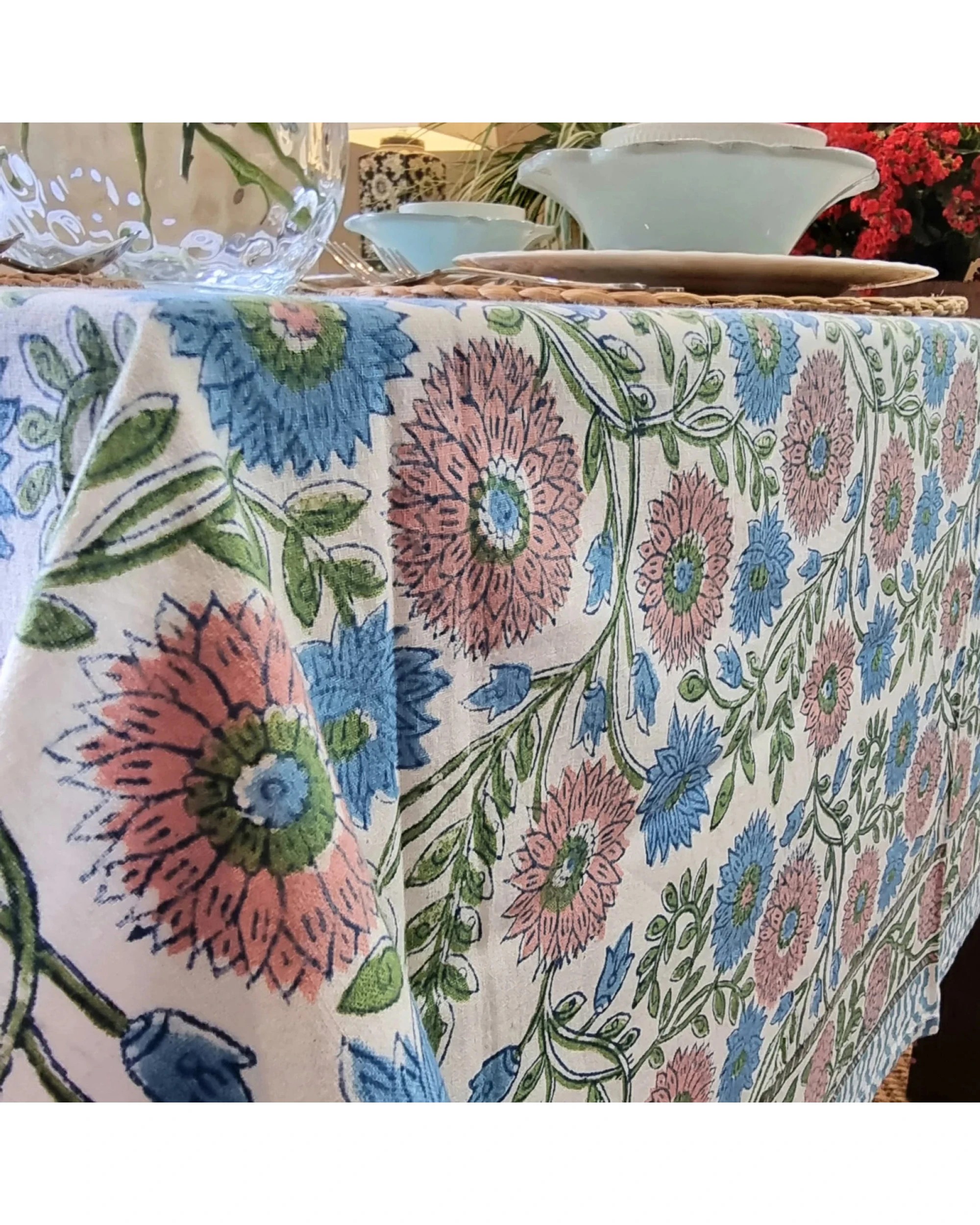 8 Kolka Kumudani Hand Block-printed Tablecloth - Pink, 8 of 8