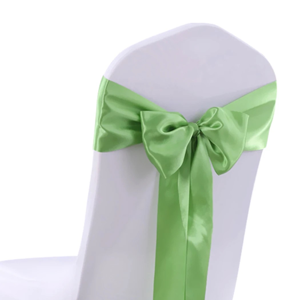 6 Traderight 50 Pcs Satin Chair Sashes In Grass Colour - Green, 6 of 8