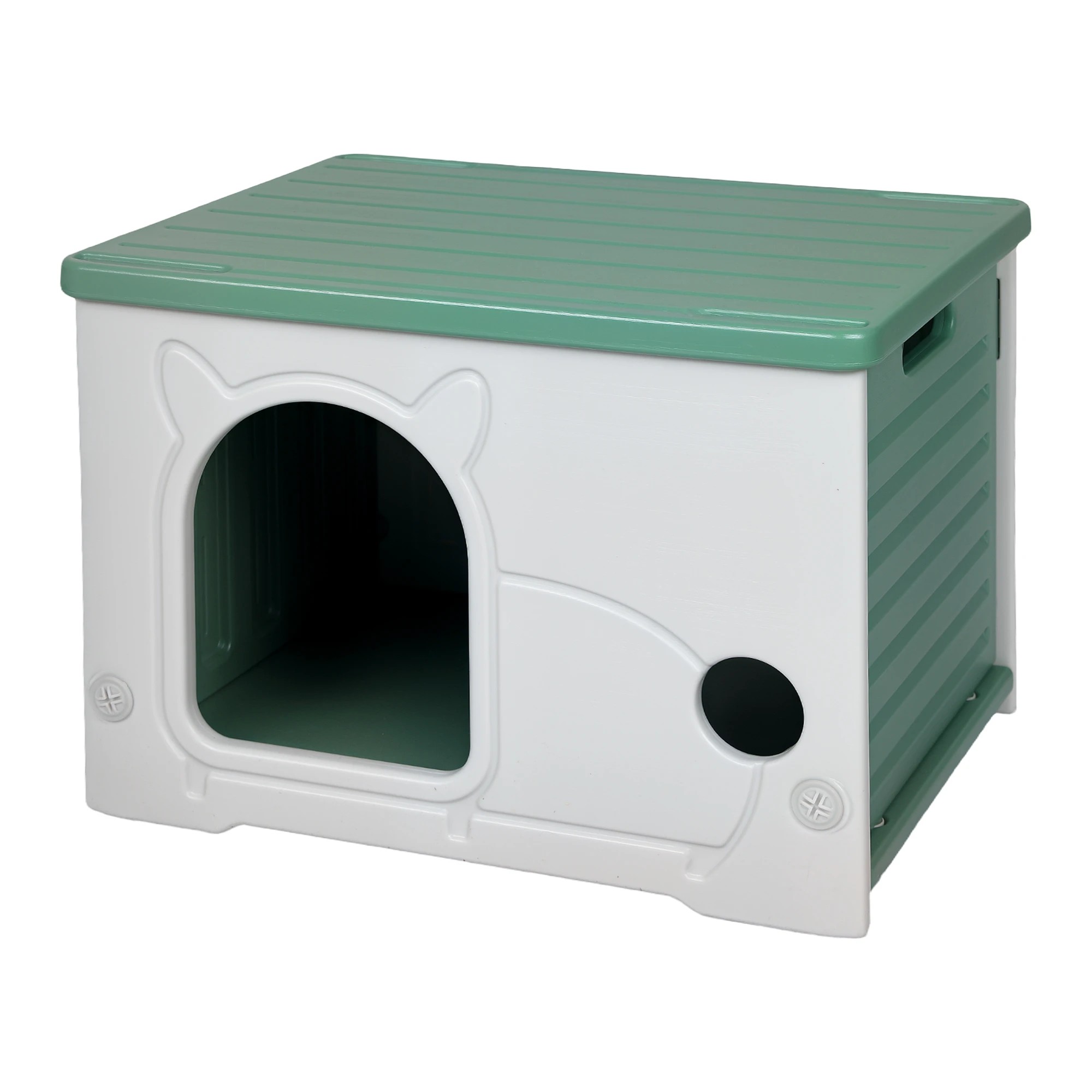 1 PaWz Cat House Outdoor Waterproof Insulated Stackable Feral Shelter - Green, 1 of 9