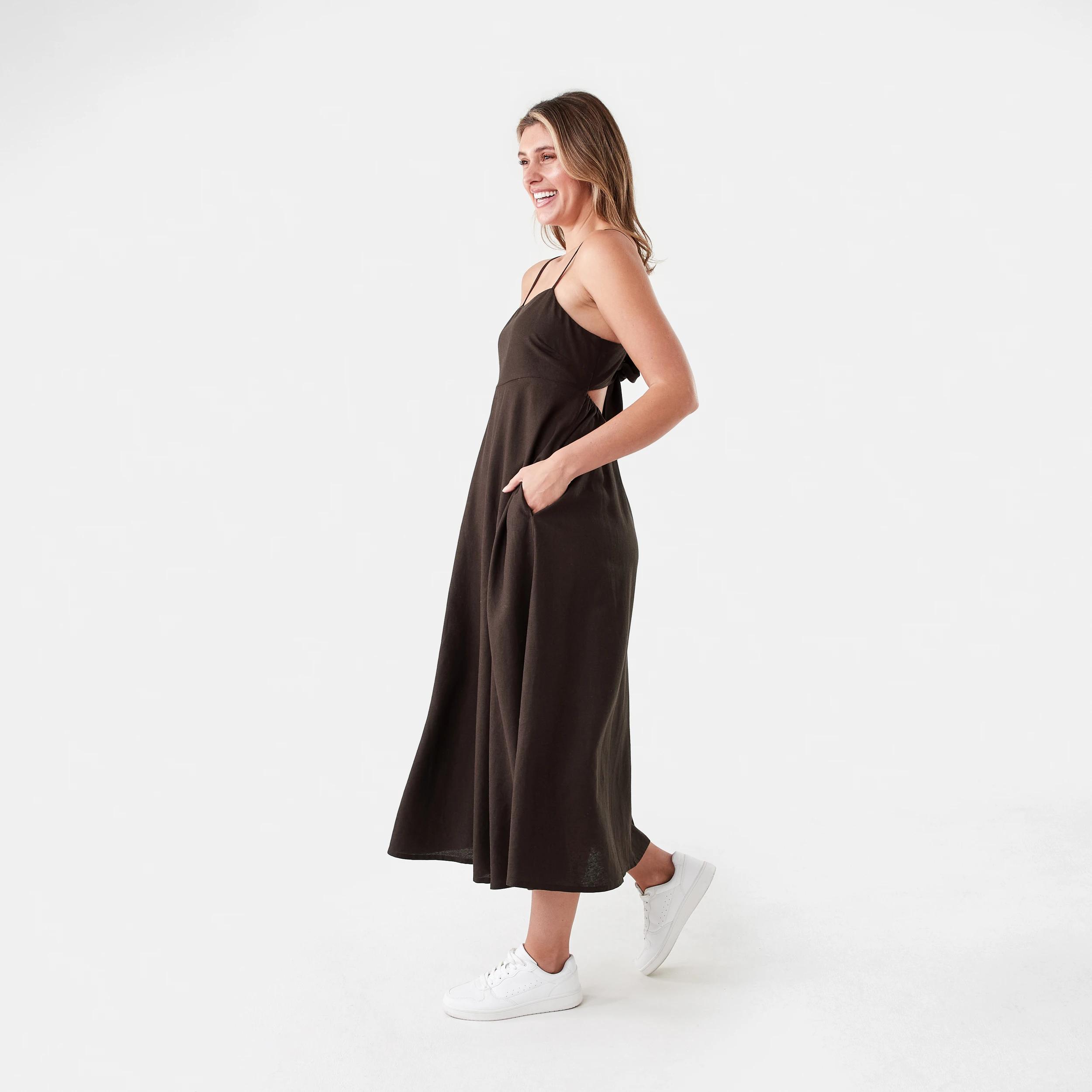 2 Sleeveless Tie Back Midi Dress Melt Brown, 2 of 7