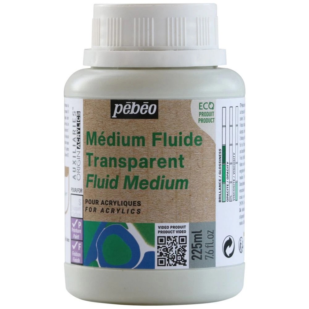 1 Pebeo Origin Acrylics Medium Transparent Fluid 225ml, 1 of 2