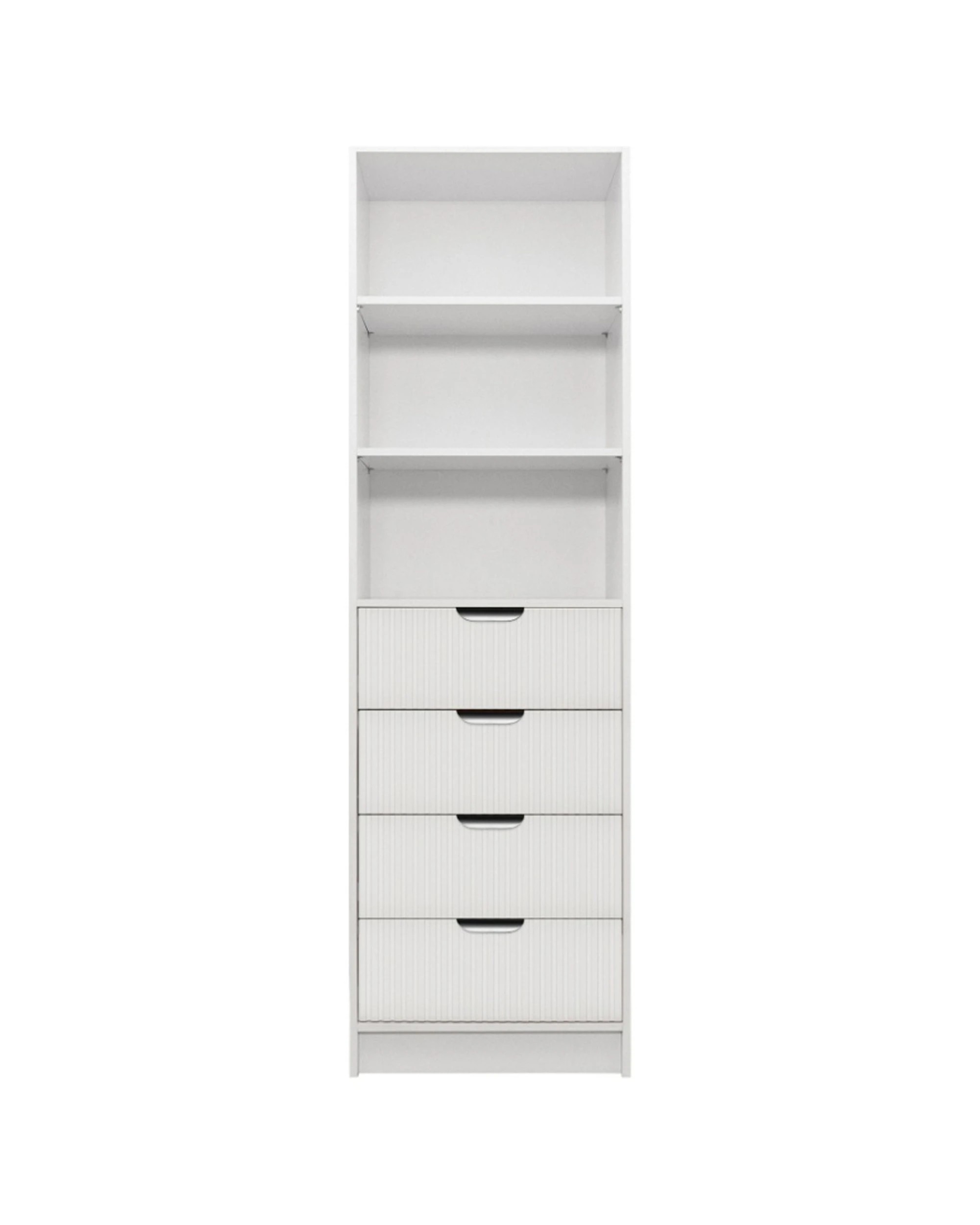 1 European Cabinetry Malmo 3 Shelf 4 Drawer Walk In Wardrobe Fluted Panel Pull Handle - White, 1 of 3