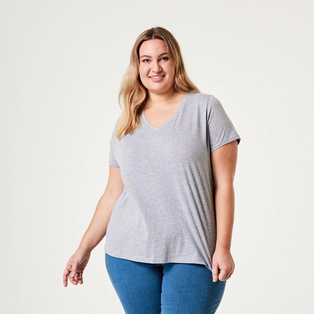 1 Curve Short Sleeve V-Neck T-shirt MARLE GREY, 1 of 5