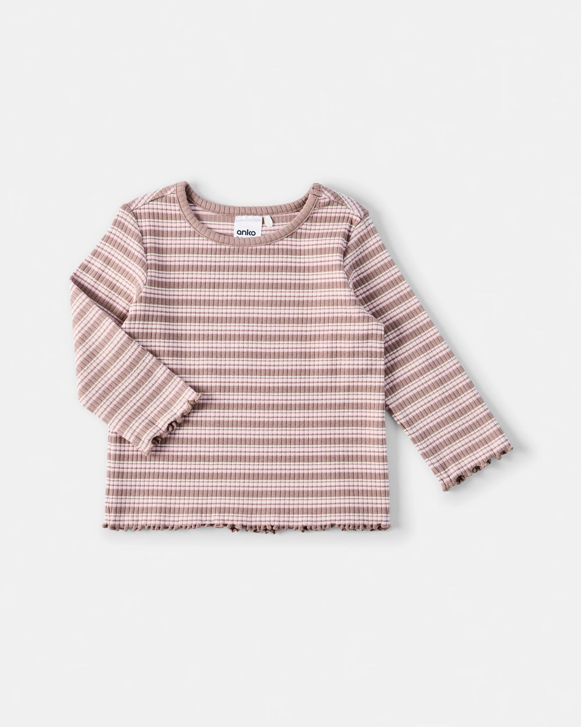 3 3 Pack Cotton Long Sleeve Ribbed T-shirt Pnk Strp, 3 of 8