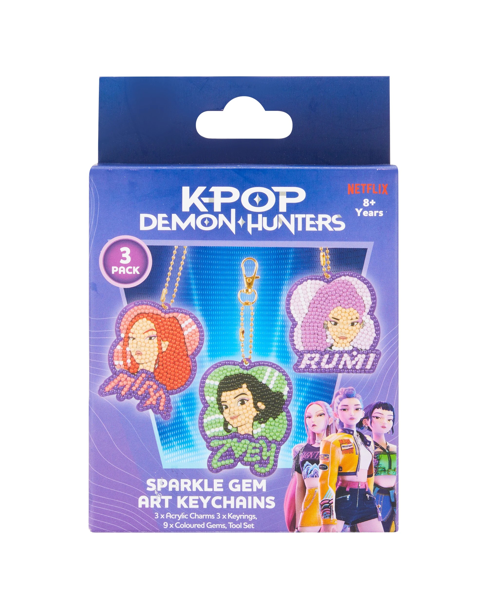 1 3 Pack KPop Demon Hunters Sparkle Gem Art Keychains, 1 of 3