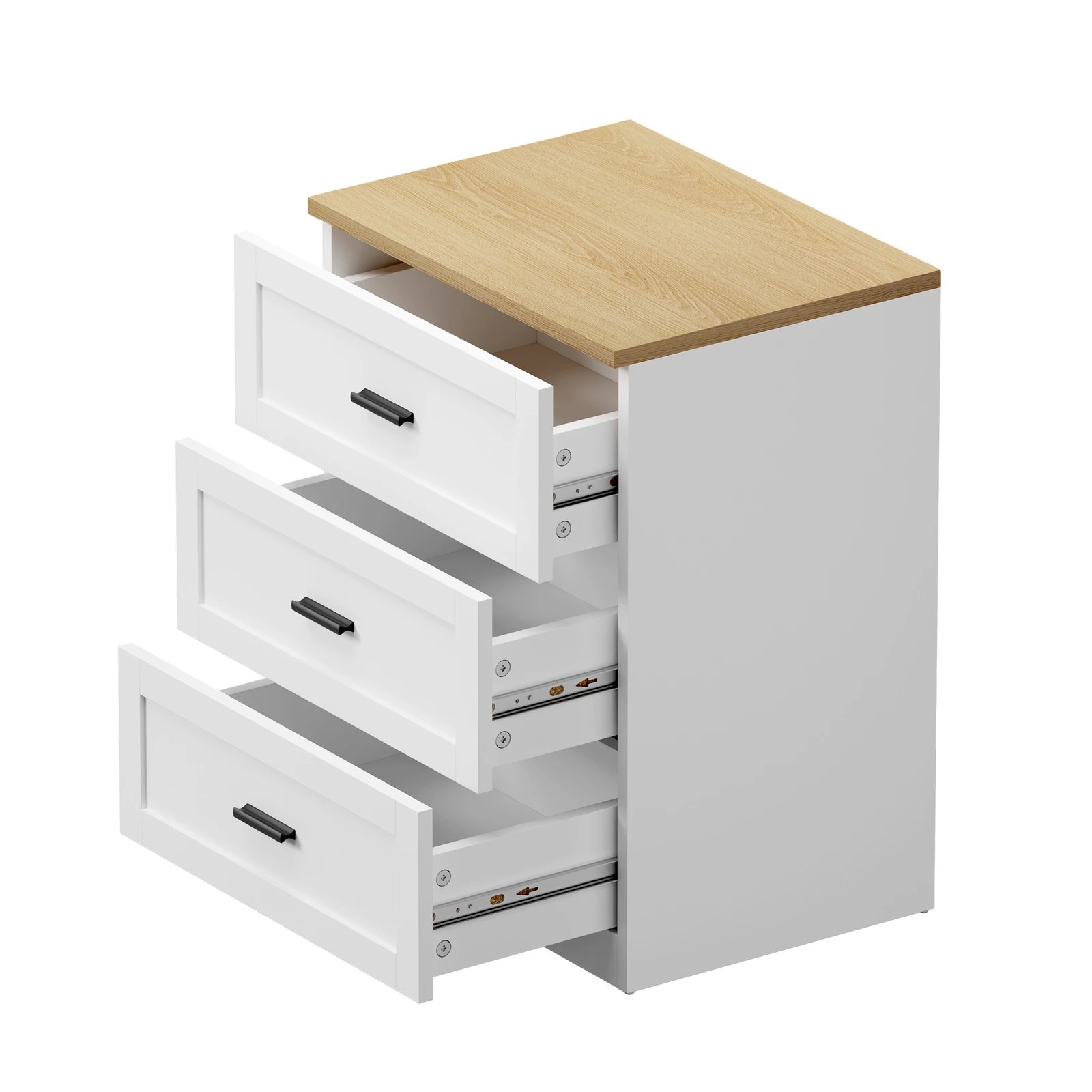 7 Oikiture 2pc Bedside Table 3 Drawers Nightstand Cabinet End Table - White, 7 of 8