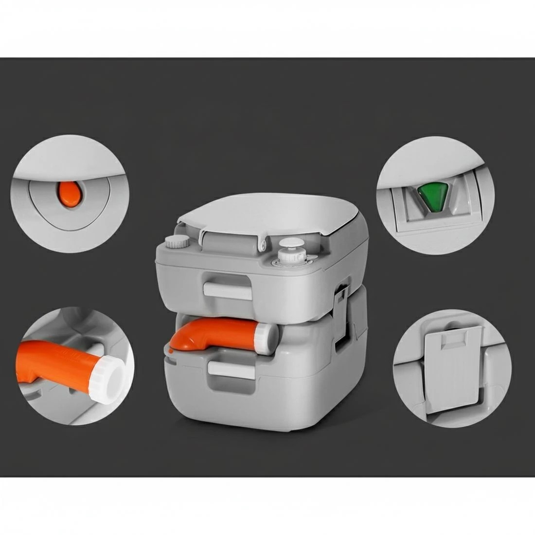 6 Weisshorn 22L Portable Camping Toilet Outdoor Flush Potty Boating - Grey, 6 of 7