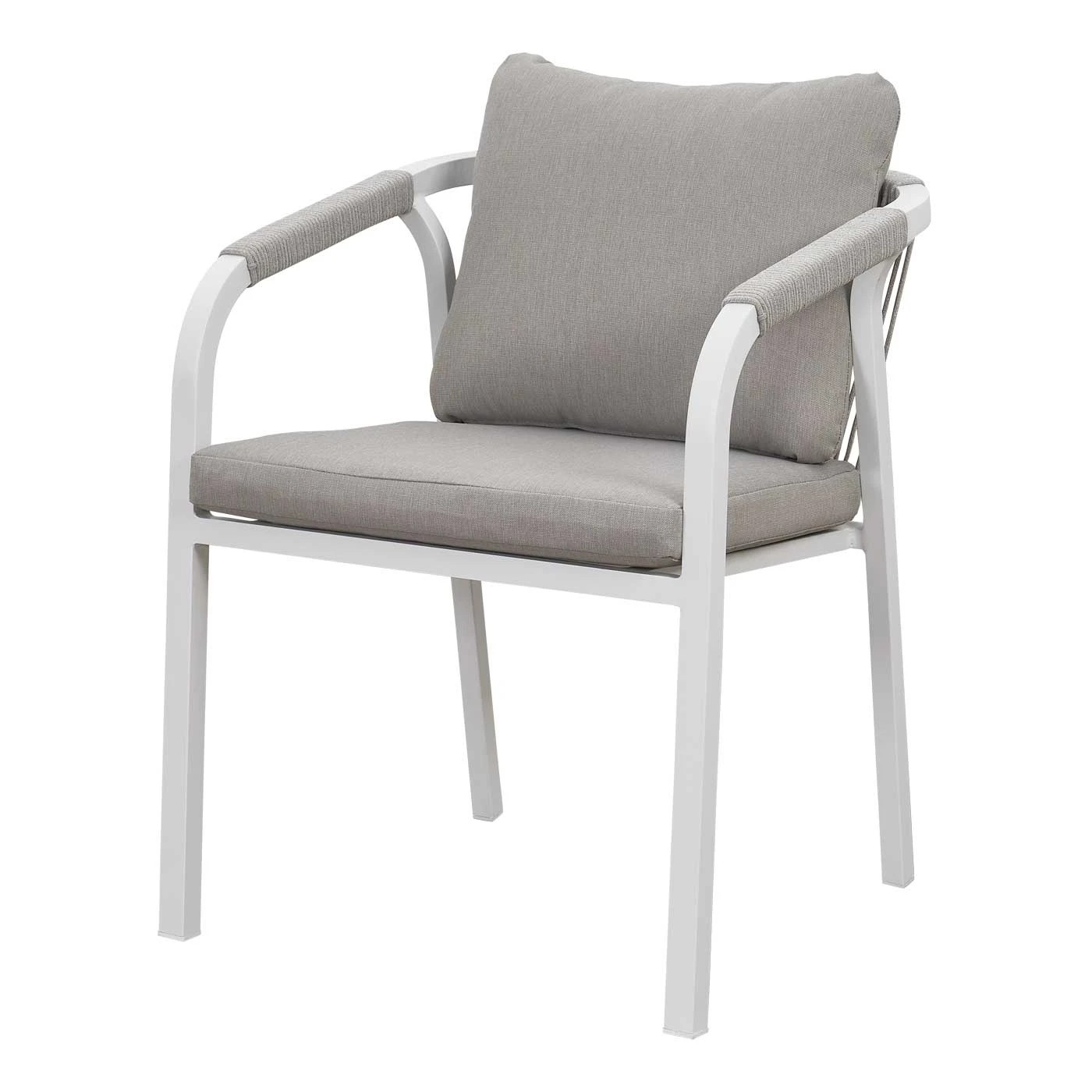 2 Moda Living La Perouse White Aluminium Outdoor Dining Chairs with Arms - Light Beige Rope and Cushion (Set of 2) - White, 2 of 10