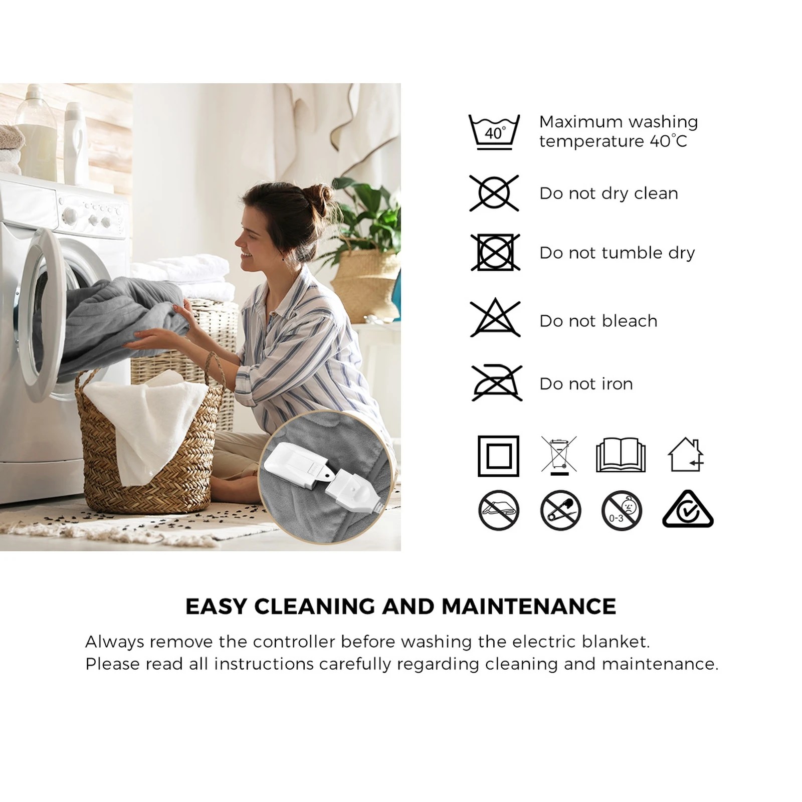 7 Bedra Bedding Electric Heated Throw Rug Washable Blanket Snuggle Flannel Winter - Single Bed - Silver, 7 of 9