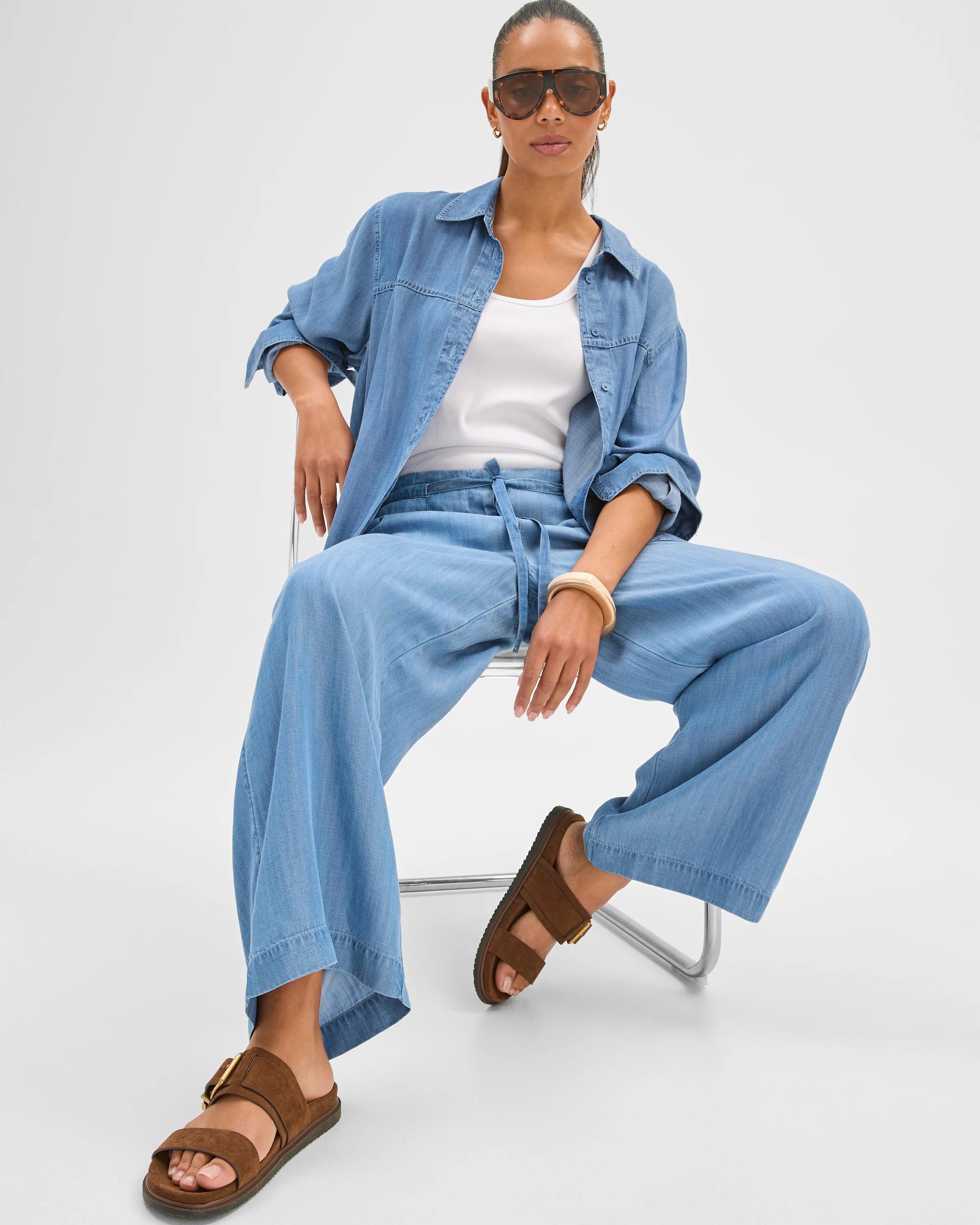 3 Target Woman Straight Leg Tie Chambray Pants CHAMBRAY, 3 of 7