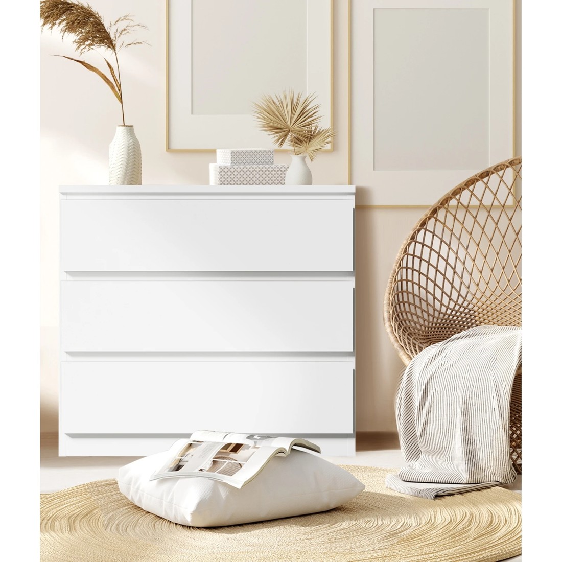 5 Oikiture 3 Chest Of Drawers Lowboy Dresser Table Storage Cabinet Bedroom
 - White, 5 of 10