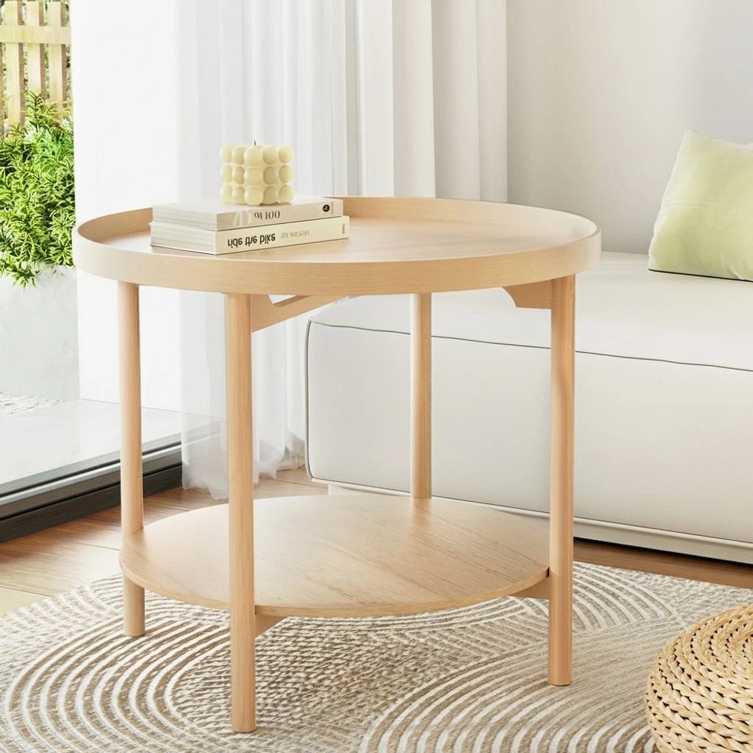 6 Artiss Coffee Table Side Table Round 70CM - Natural, 6 of 6