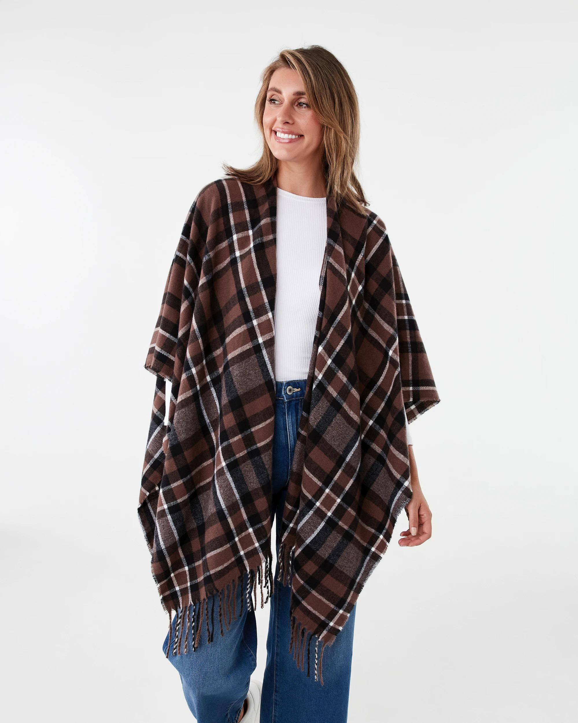 3 Wrap Scarf Choc Plaid, 3 of 4