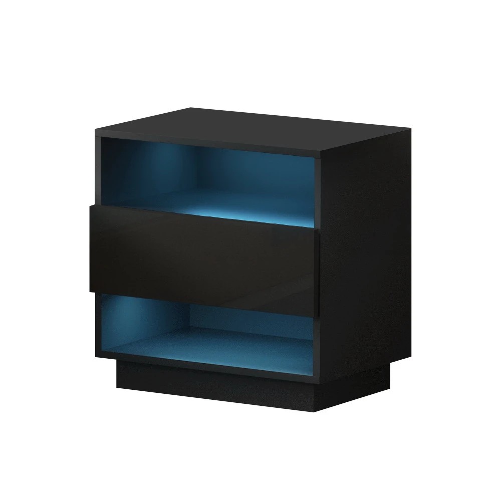 1 Artiss Bedside Table LED with 2 Shelves - Black, 1 of 5