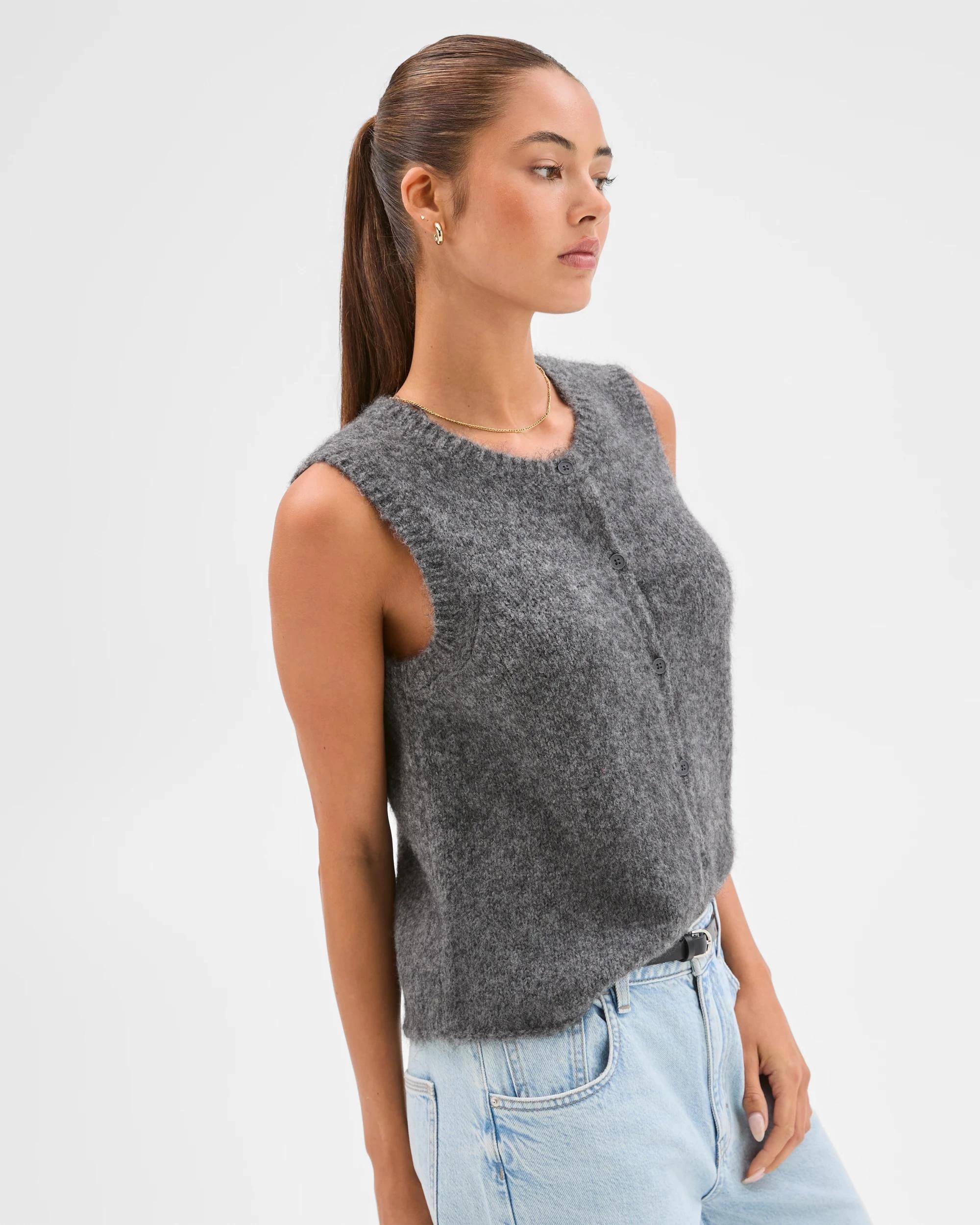 2 Lily Loves Fluffy Knit Vest GRAPHITE MARLE, 2 of 7