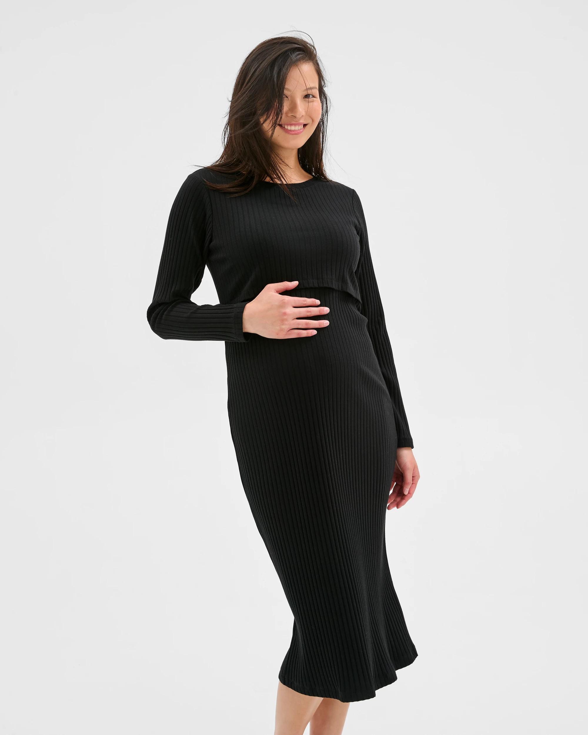 3 Target Maternity Maternity Australian Cotton Blend Long Sleeve Rib Knit Dress BLACK, 3 of 9