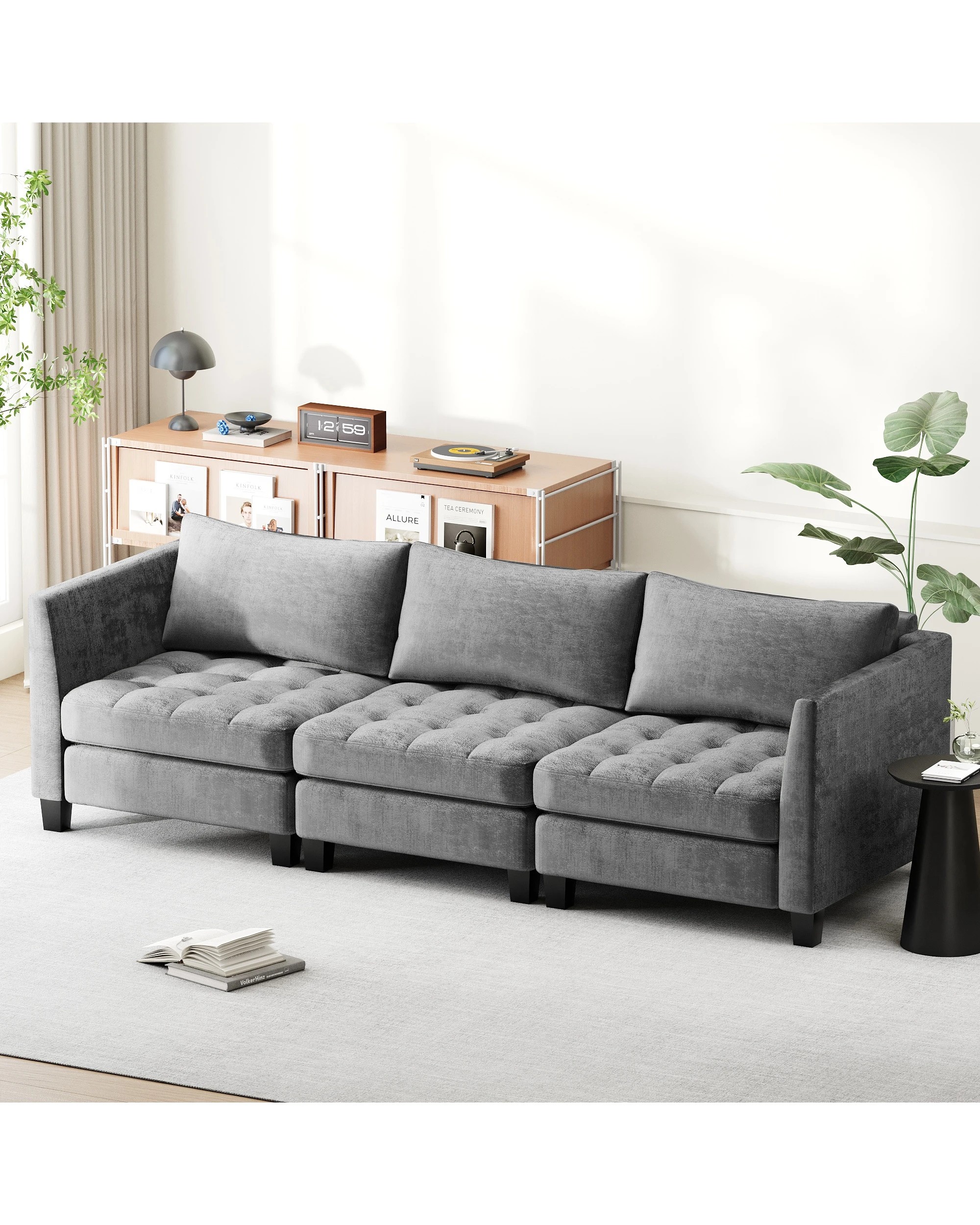 7 Advwin Modern 3 Seaters Sofa Chenille Fabric 265cm - Grey, 7 of 7