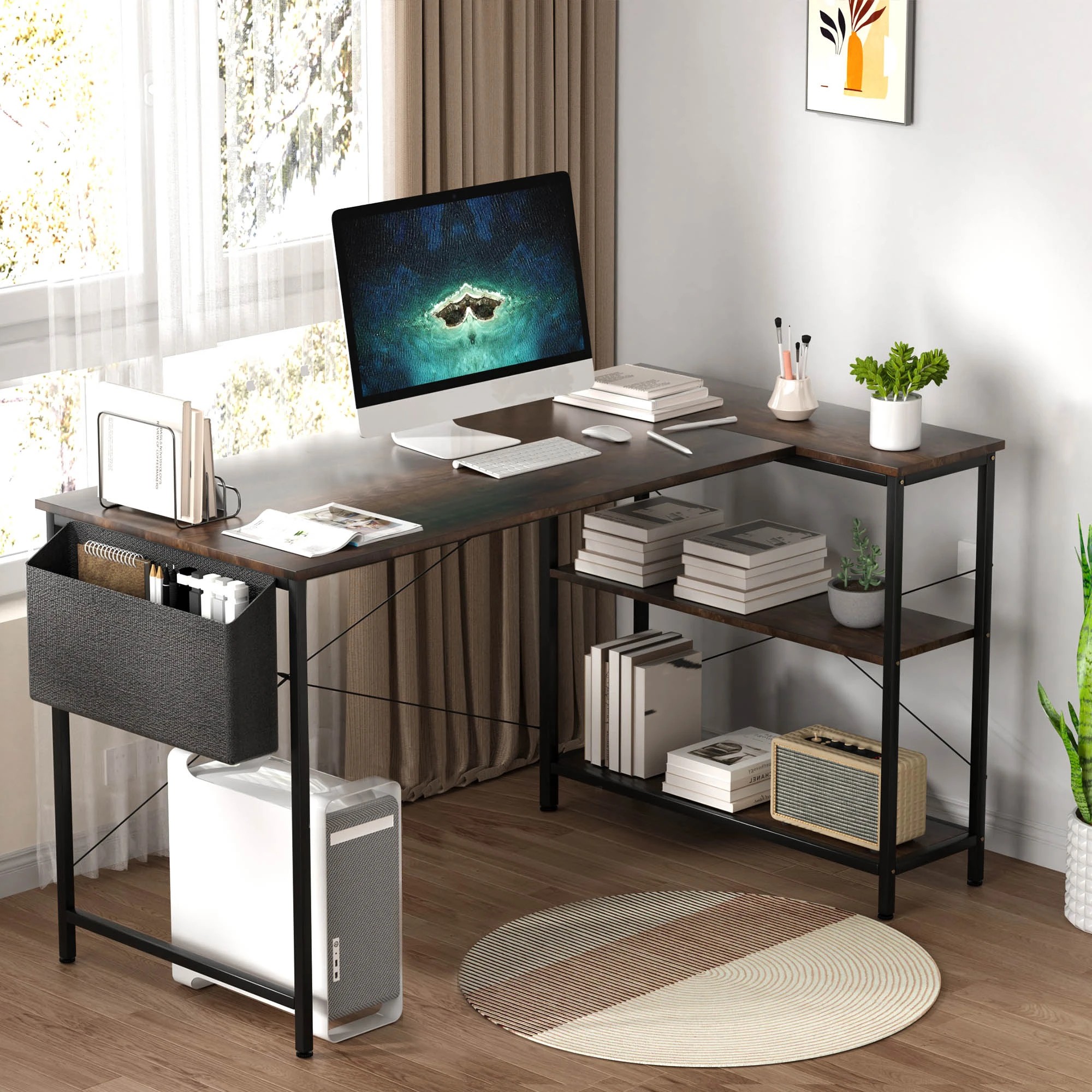 7 Levede L Shaped 120cm Computer Desk - Brown, 7 of 9