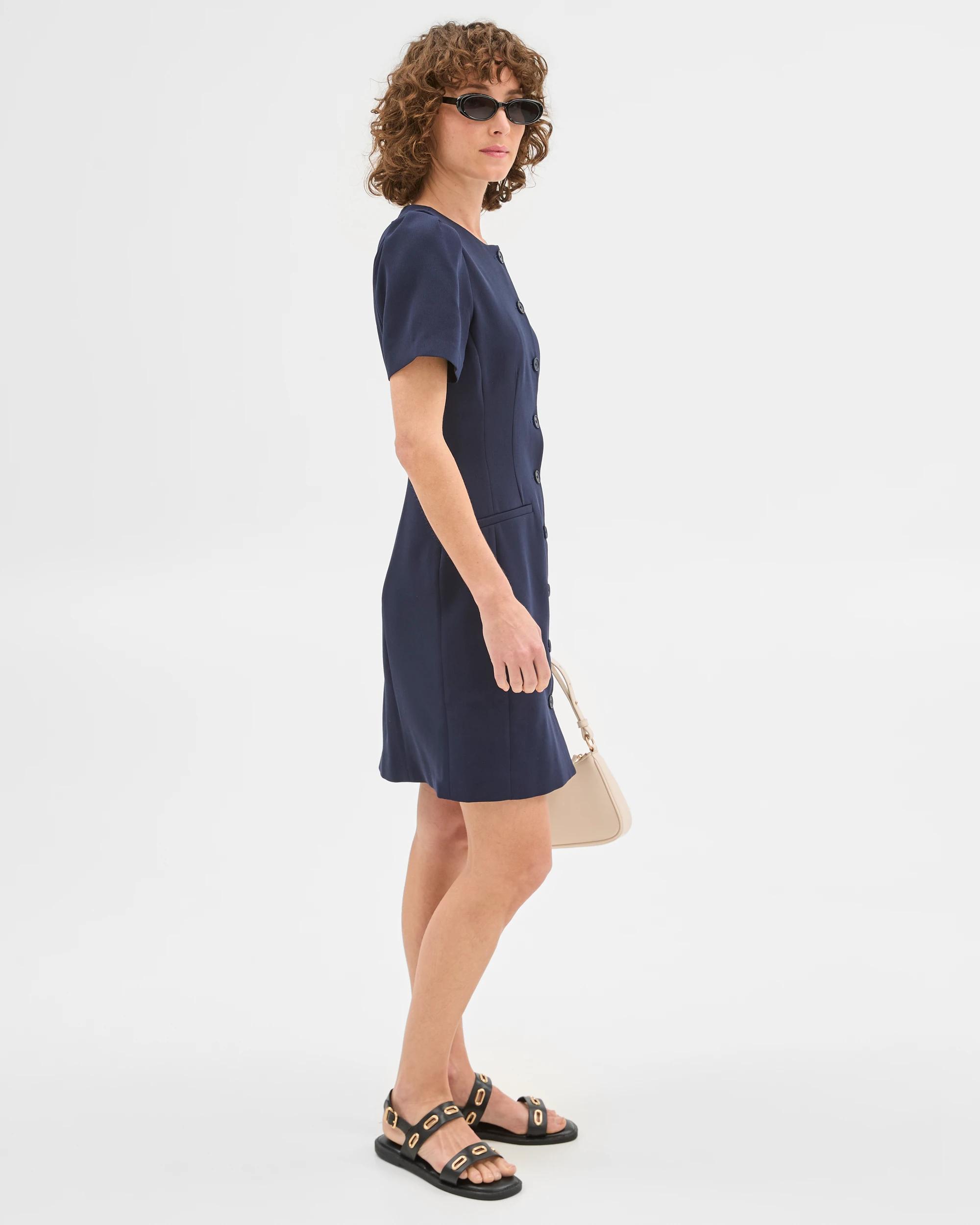 5 Crepe Tailored Puff Sleeve Dress - Preview NAVY BLUE, 5 of 6