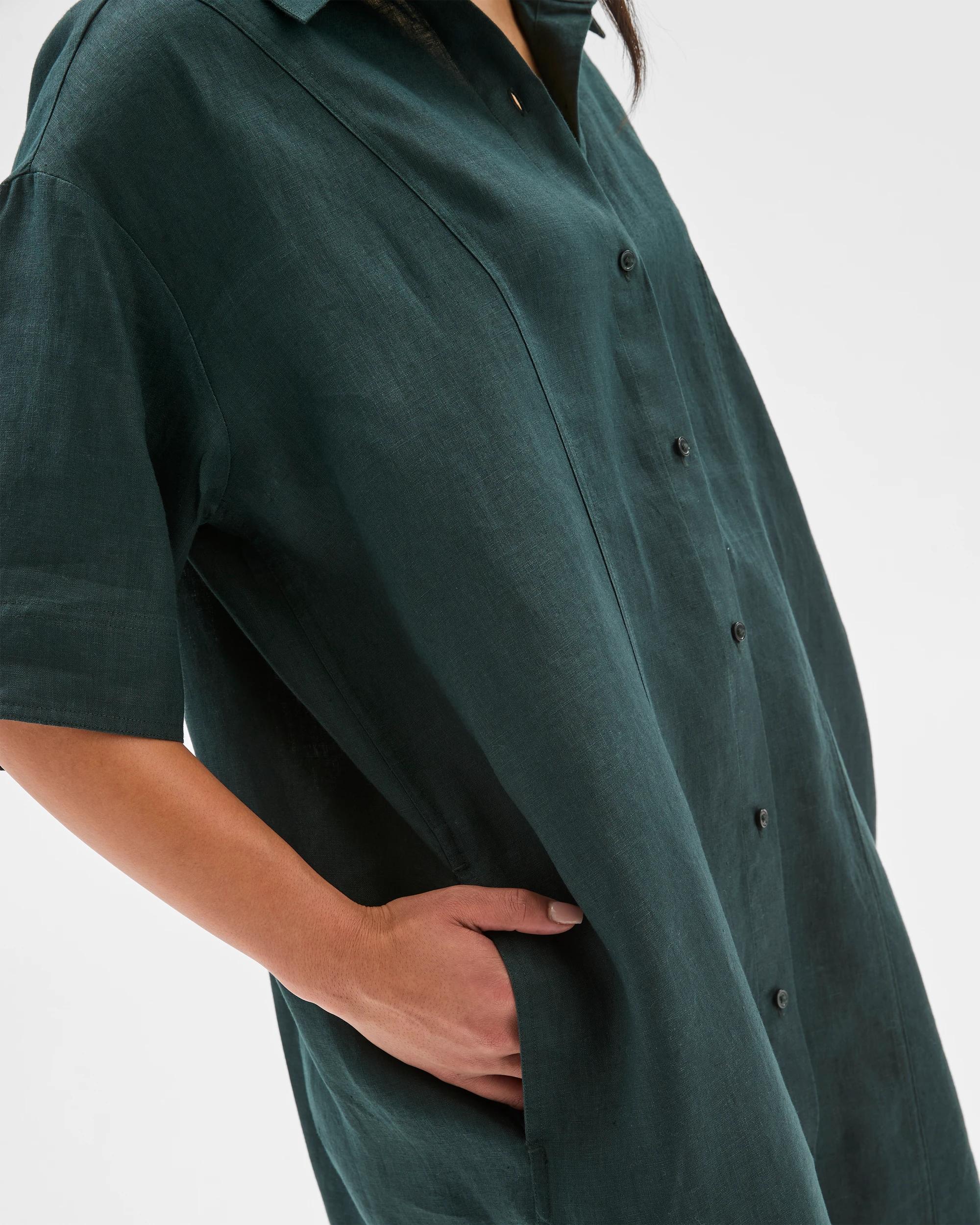 3 Target Woman European Linen Short Sleeve Shirt Mini Dress MIDNIGHT JADE, 3 of 6