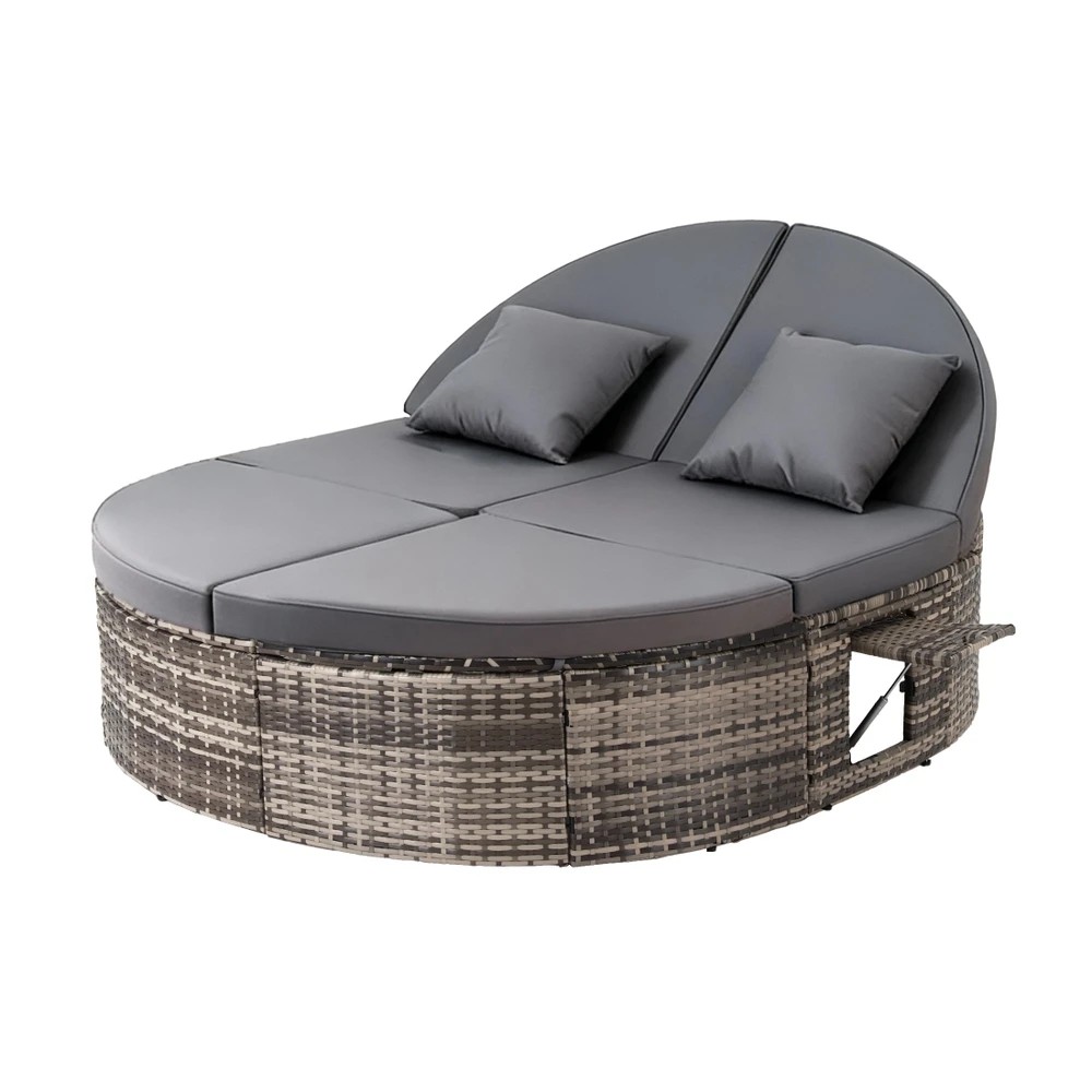 1 Gardeon Outdoor Day Bed Sun Lounge Setting Wicker Lounger Patio Furniture w/ Retractable - Grey, 1 of 7