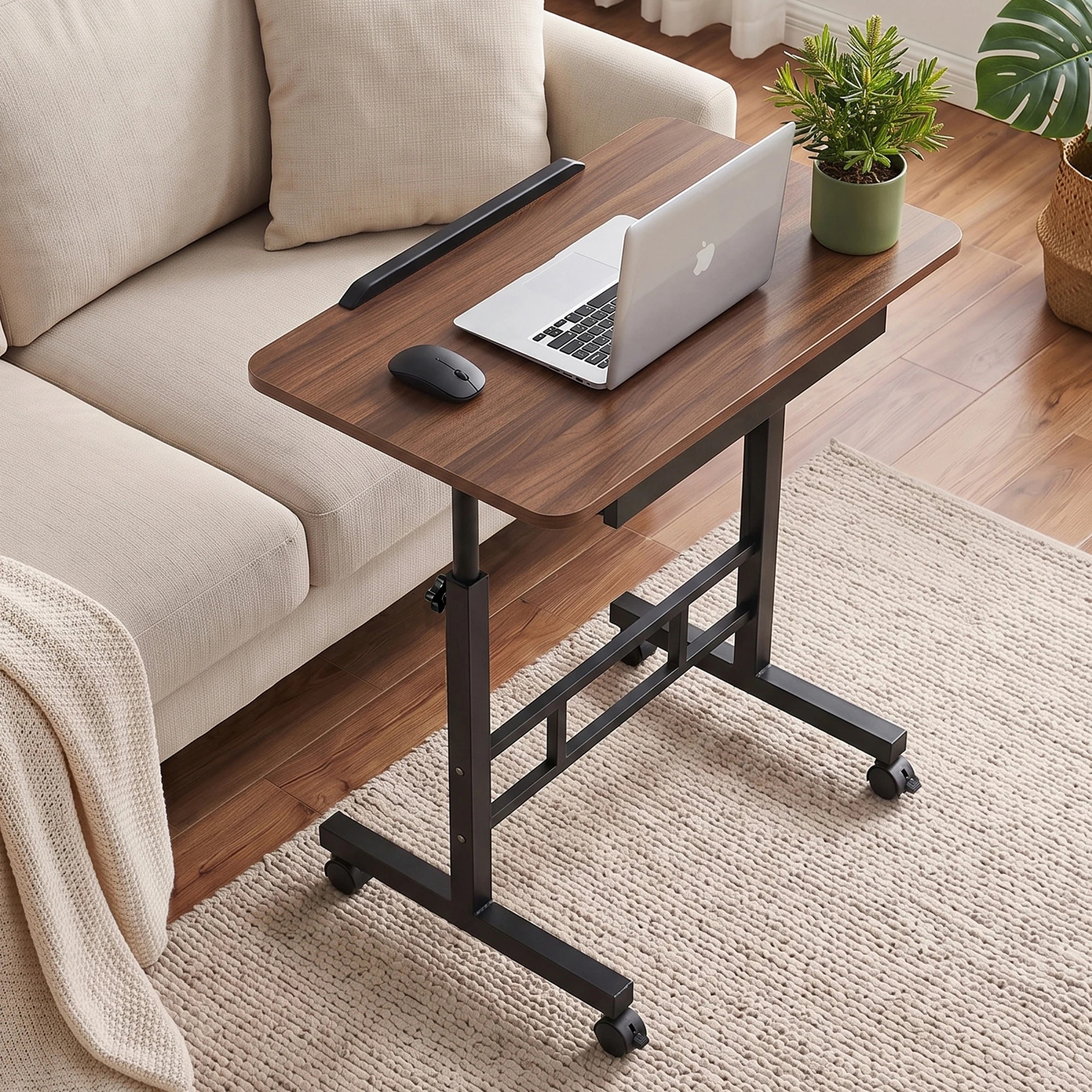10 Artiss Adjustable Laptop Desk Mobile Bedside Table Hidden Storage - Natural, 10 of 10