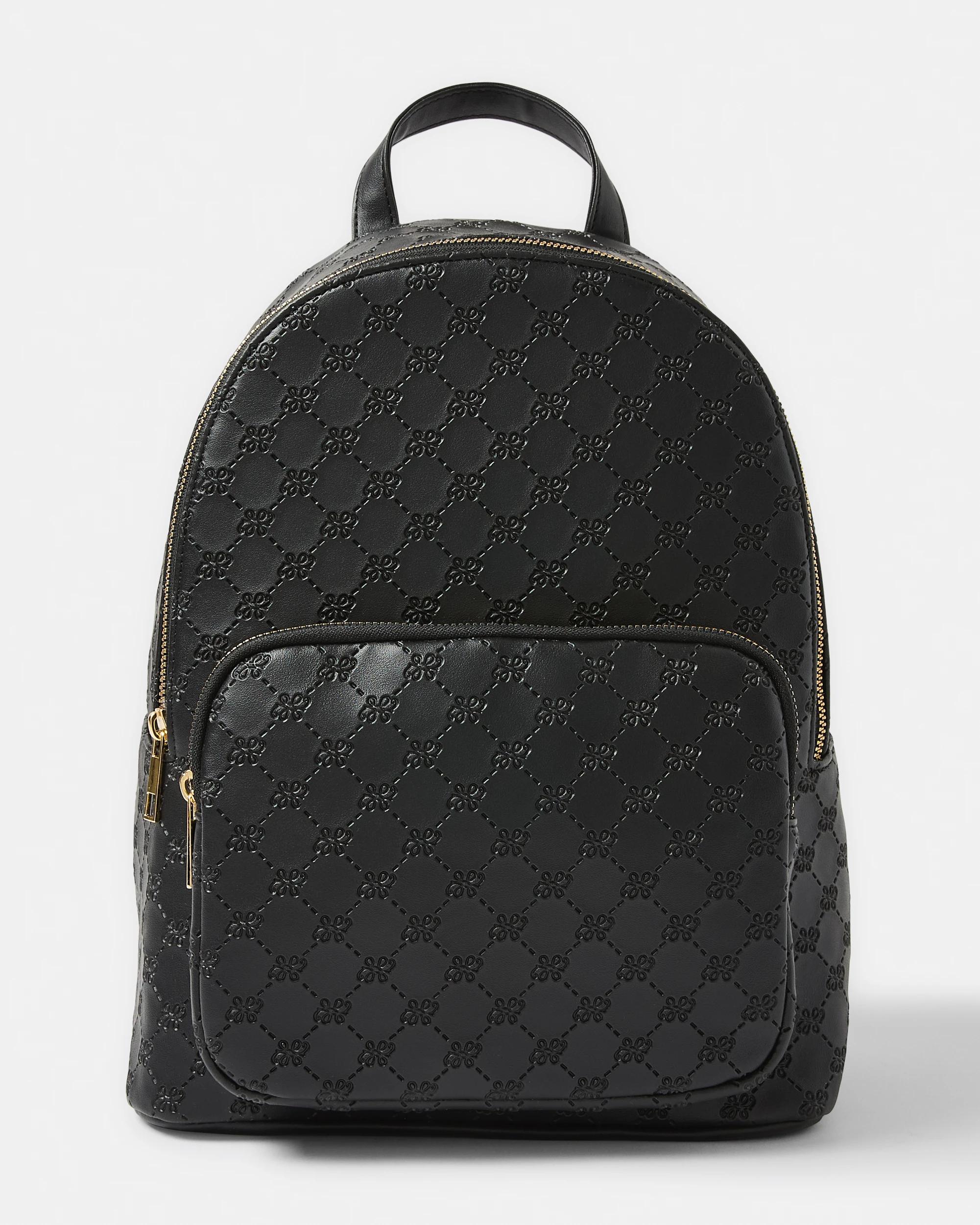 1 Embossed Backpack - Brown Blk Mono, 1 of 6