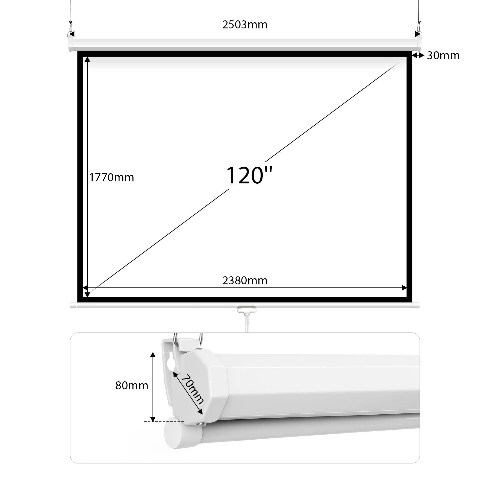 3 Ausway 120 Inch Projector Screen 4:3 Manual Pull Down Retractable, Wall/Ceiling Mount, 3 of 7