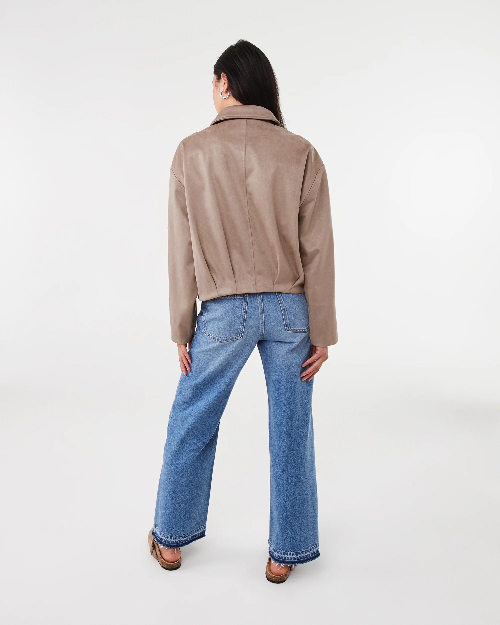 4 Suedette Bubble Hem Bomber Jacket Lt Stone, 4 of 7